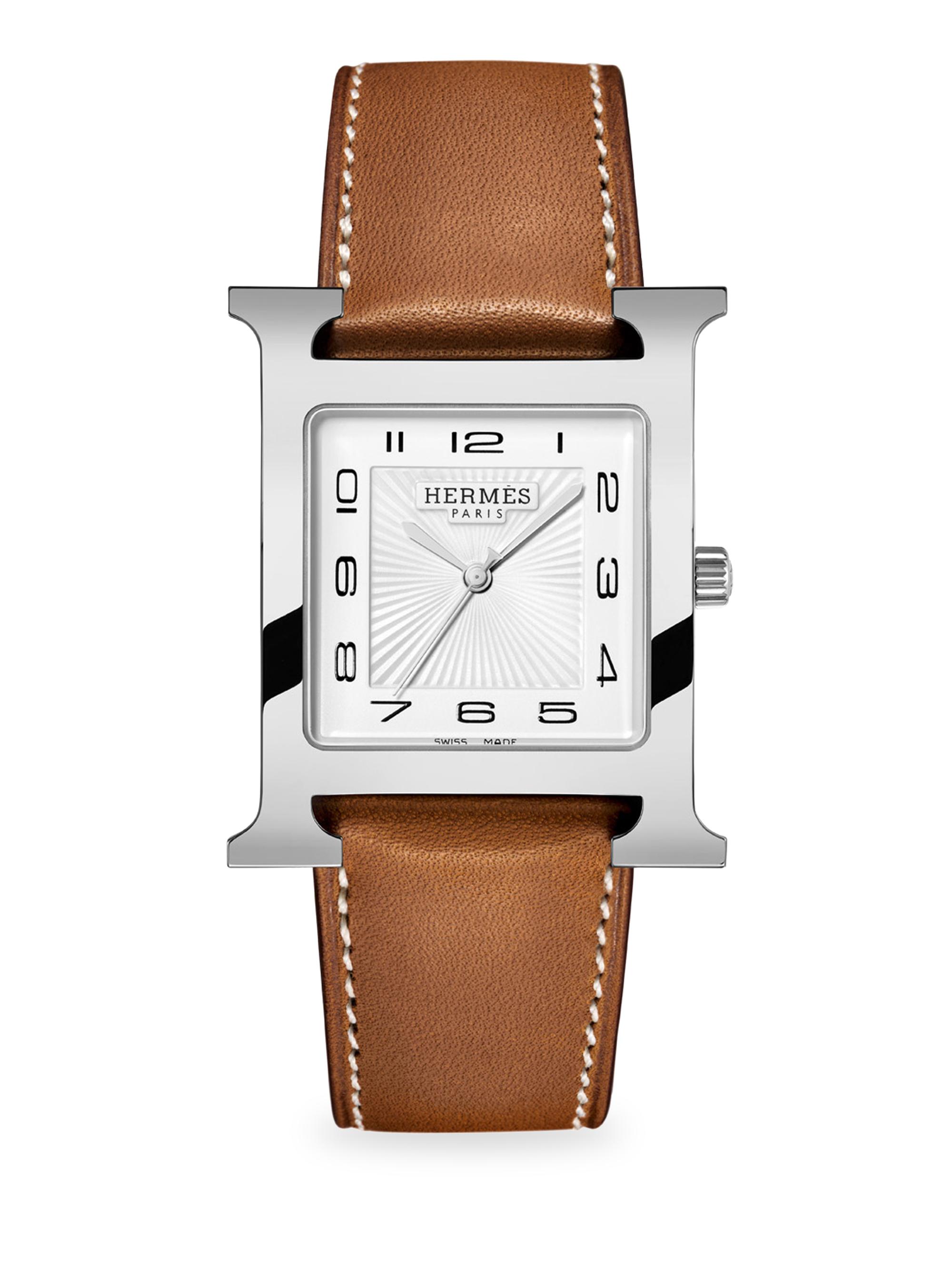 HERMÈS Women's Heure H Stainless Steel & Leather Strap Watch/30.5MM - Natural