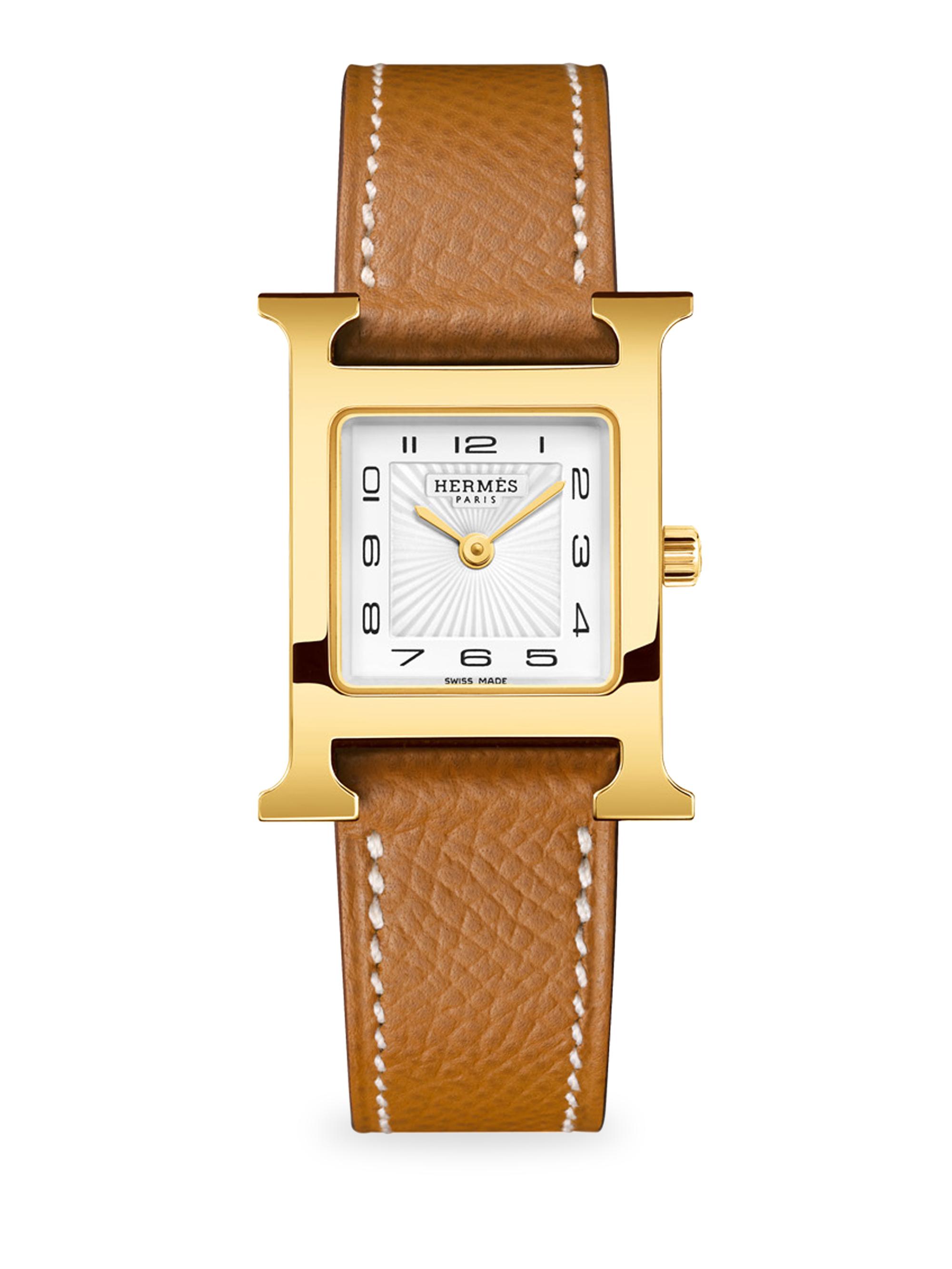 HERMÈS Women's Heure H 25MM Goldplated Stainless Steel & Leather Strap Watch - Gold Grained