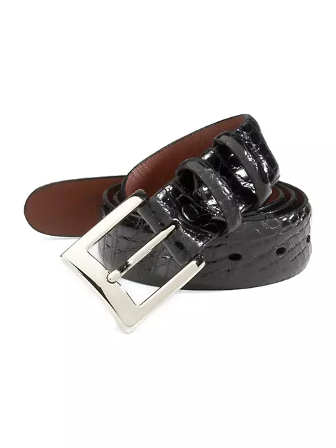 Shop Burberry Alligator-Embossed Leather Belt