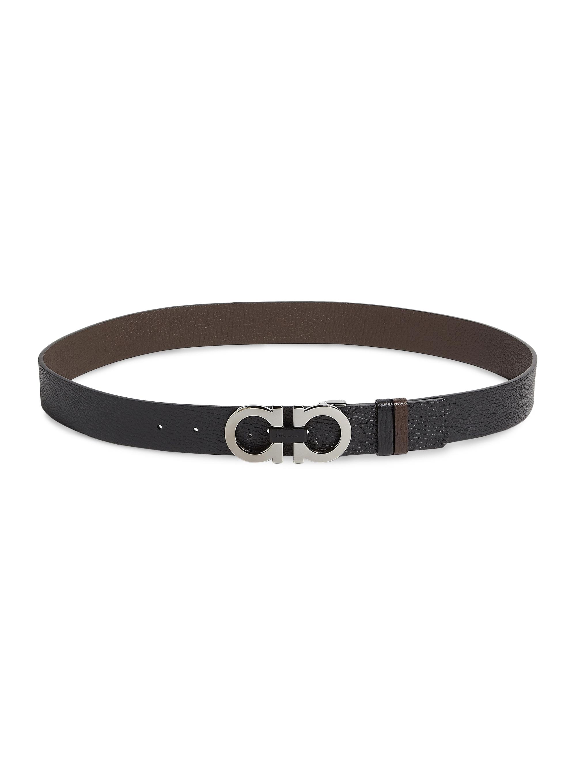 FERRAGAMO Men's Gancini Buckle Adjustable Cut-to-Size Reversible Belt - Nero Hickory