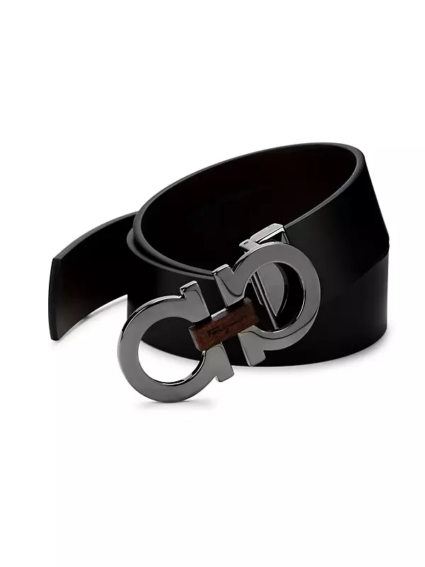 Salvatore Ferragamo Black/Brown Leather Gancini Buckle Reversible Belt  Salvatore Ferragamo