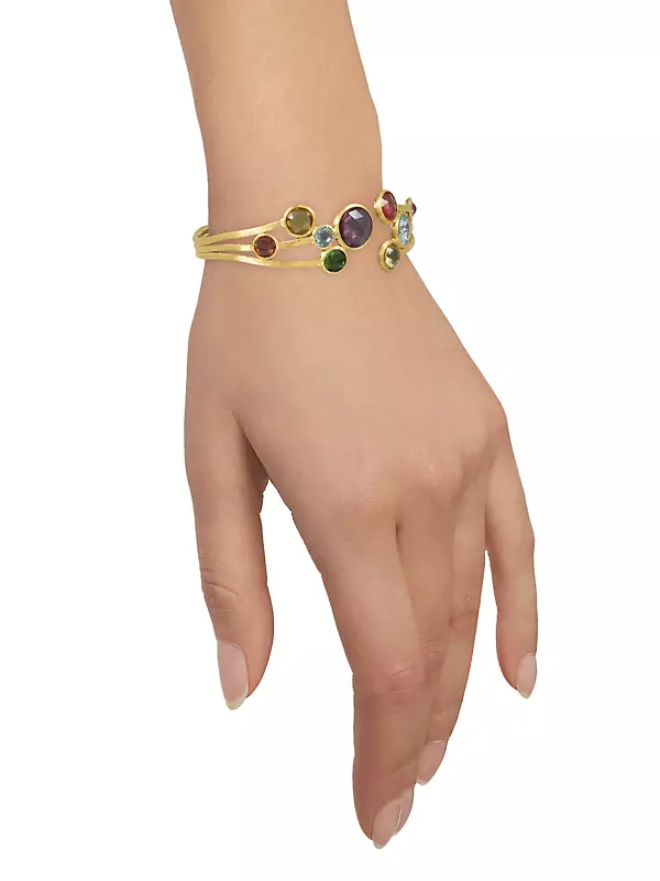 Jaipur Semi-Precious Multi-Stone & 18K Yellow Gold Three-Row Cuff Bracelet