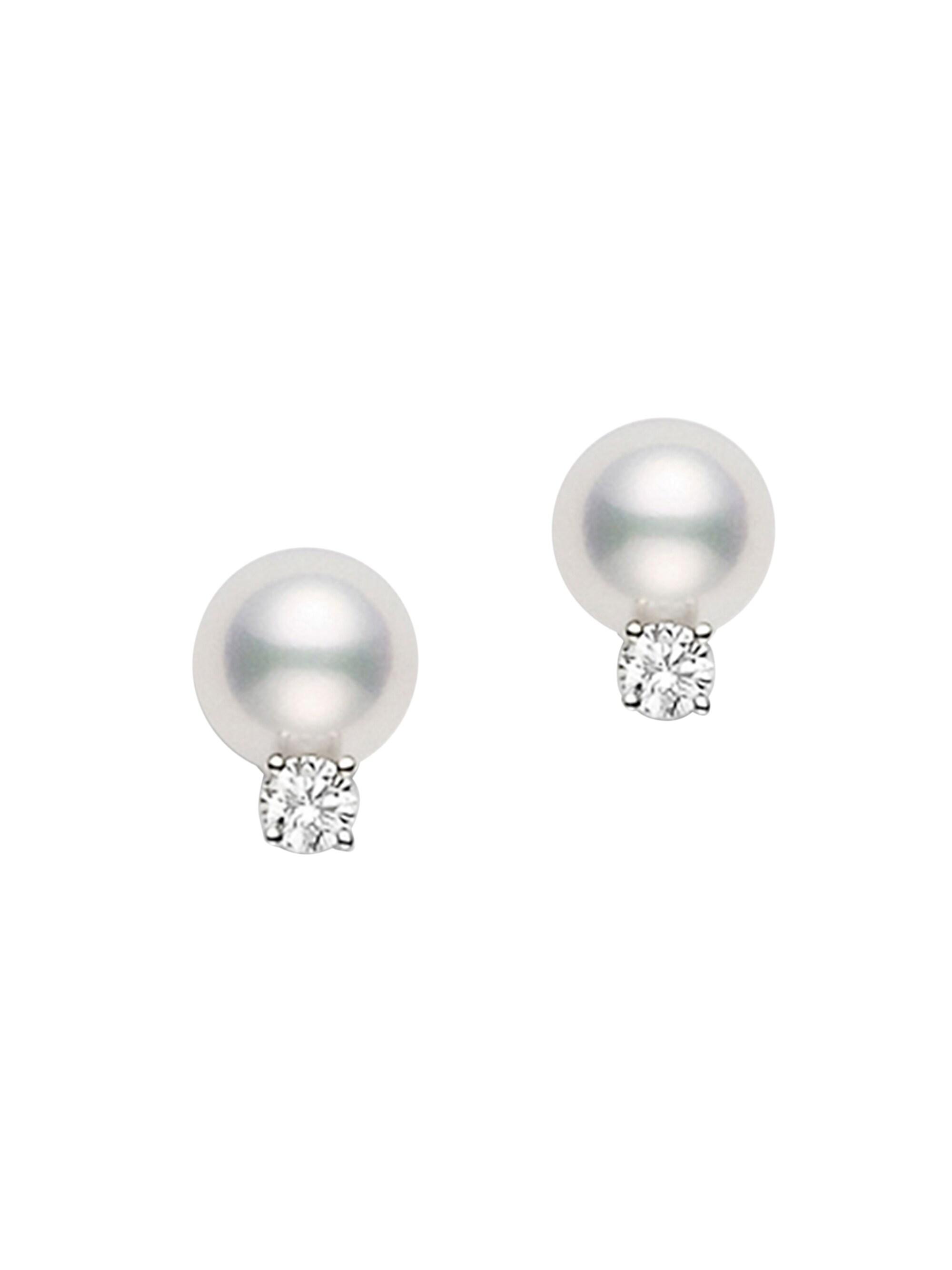 Mikimoto Women's Essential Elements 18K White Gold, 6MM White Cultured Pearl & Diamond Stud Earrings - Pearl