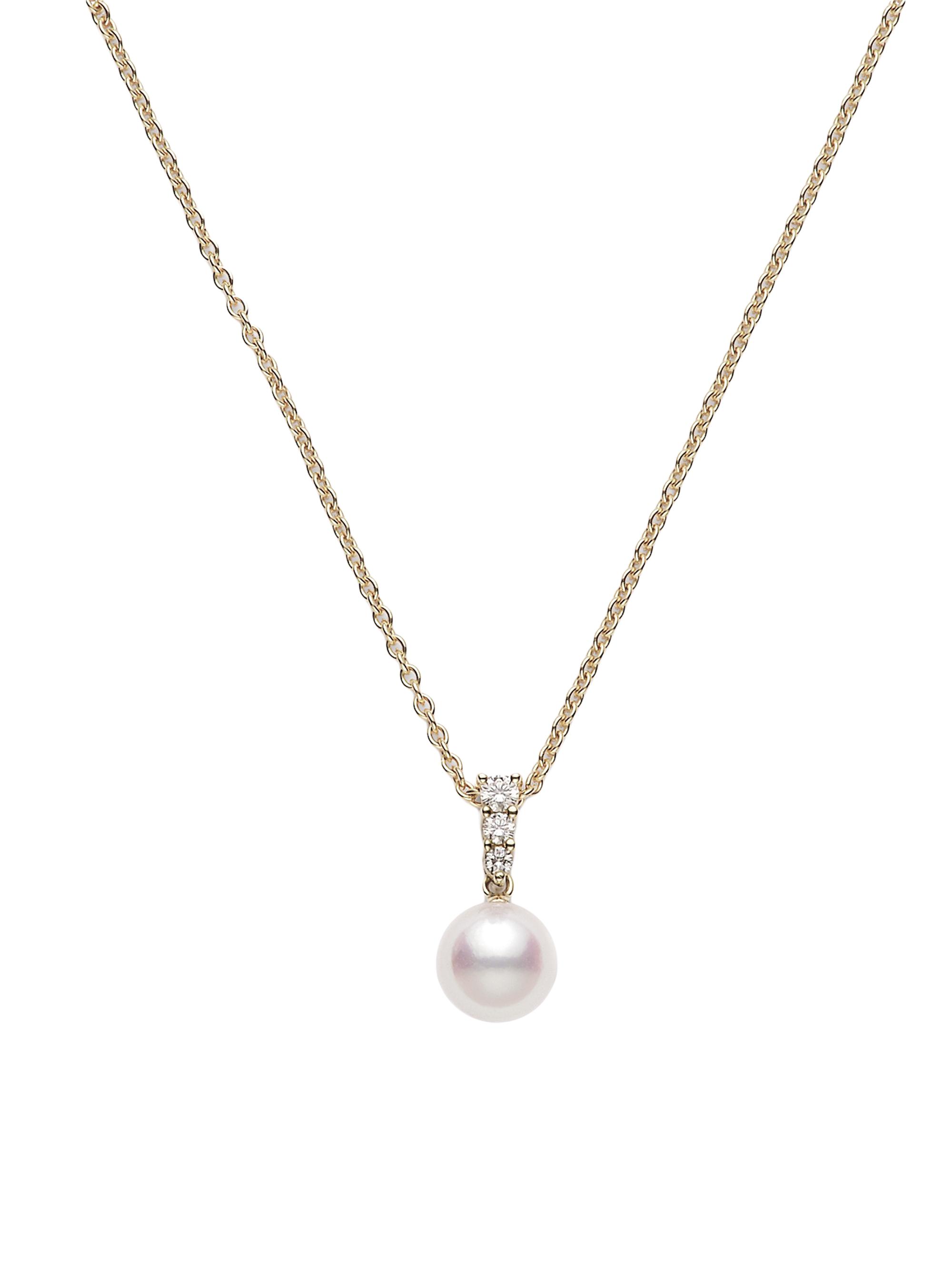 Mikimoto Women's Morning Dew 18K Yellow Gold, 8MM White Cultured Pearl & Diamond Pendant Necklace - Pearl