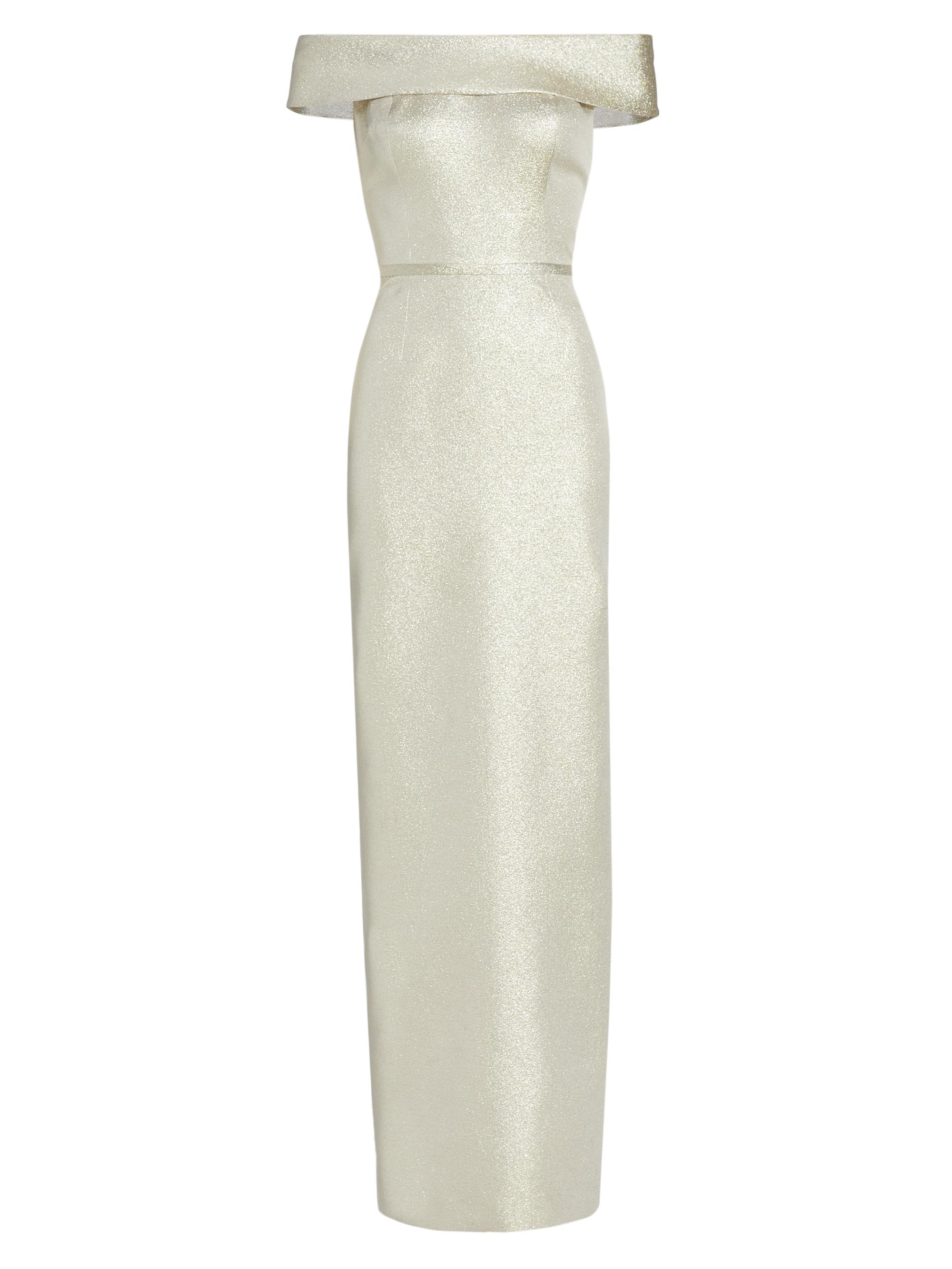 green emerald velvet dress Teri Jon Metallic Jacquard Twist Bodice Off The Shoulder Gown Size 8 main image 1