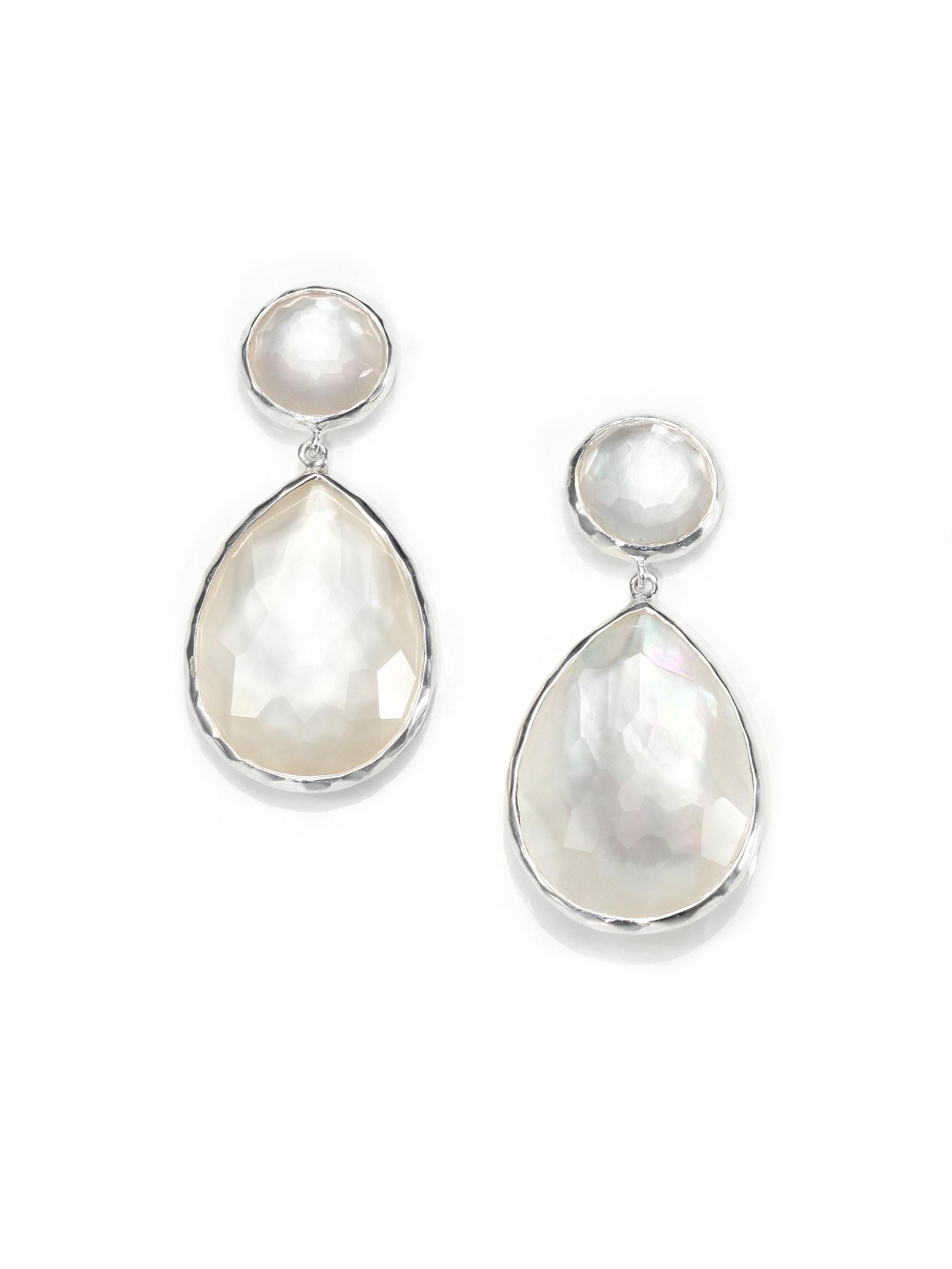 Ippolita Women's Wonderland Mother-Of-Pearl, Clear Quartz & Sterling Silver Teardrop Snowman Doublet Post Earrings - Silver White