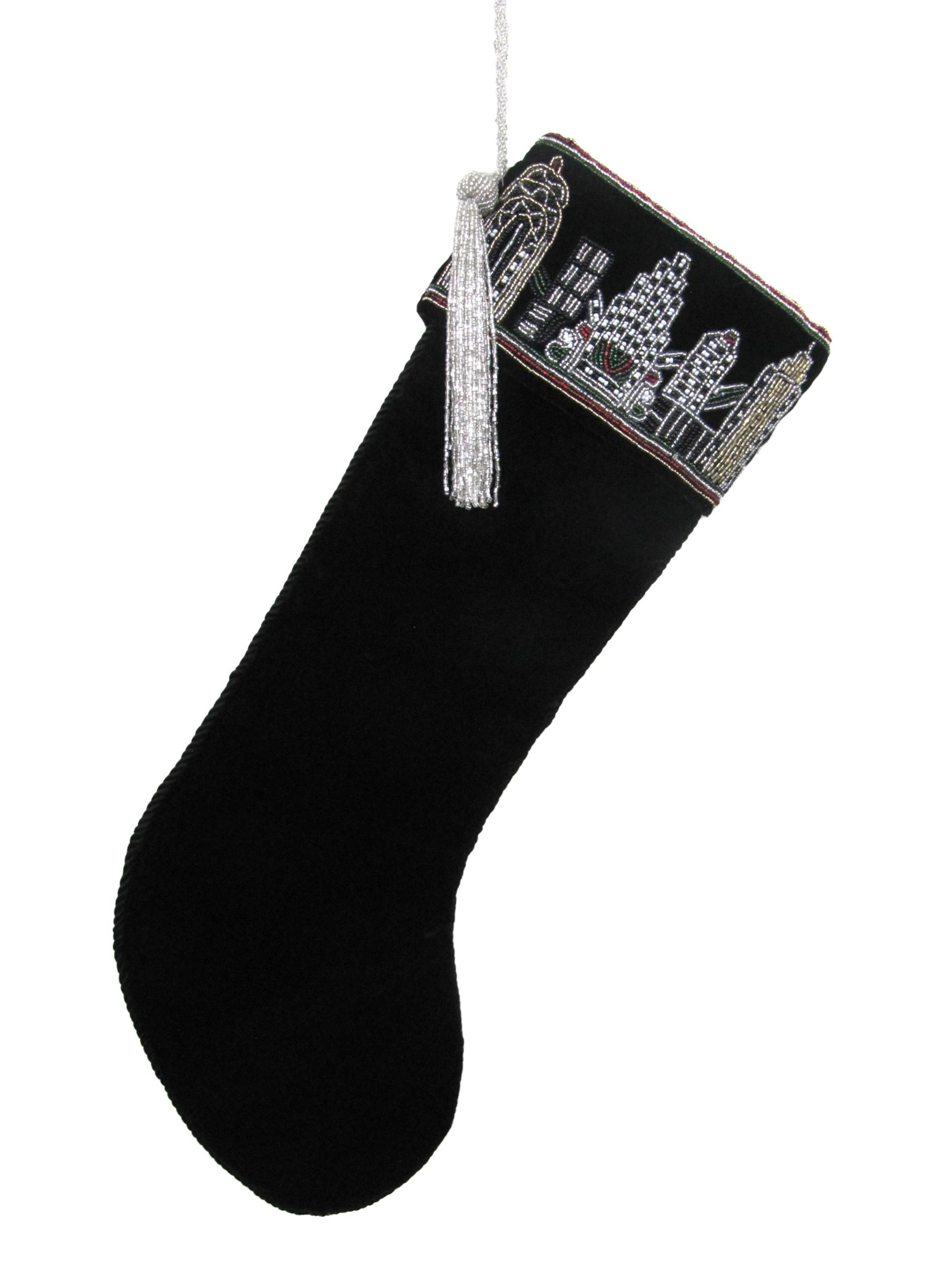 Sudha Pennathur Embroidered NYC Skyline Velvet Stocking
