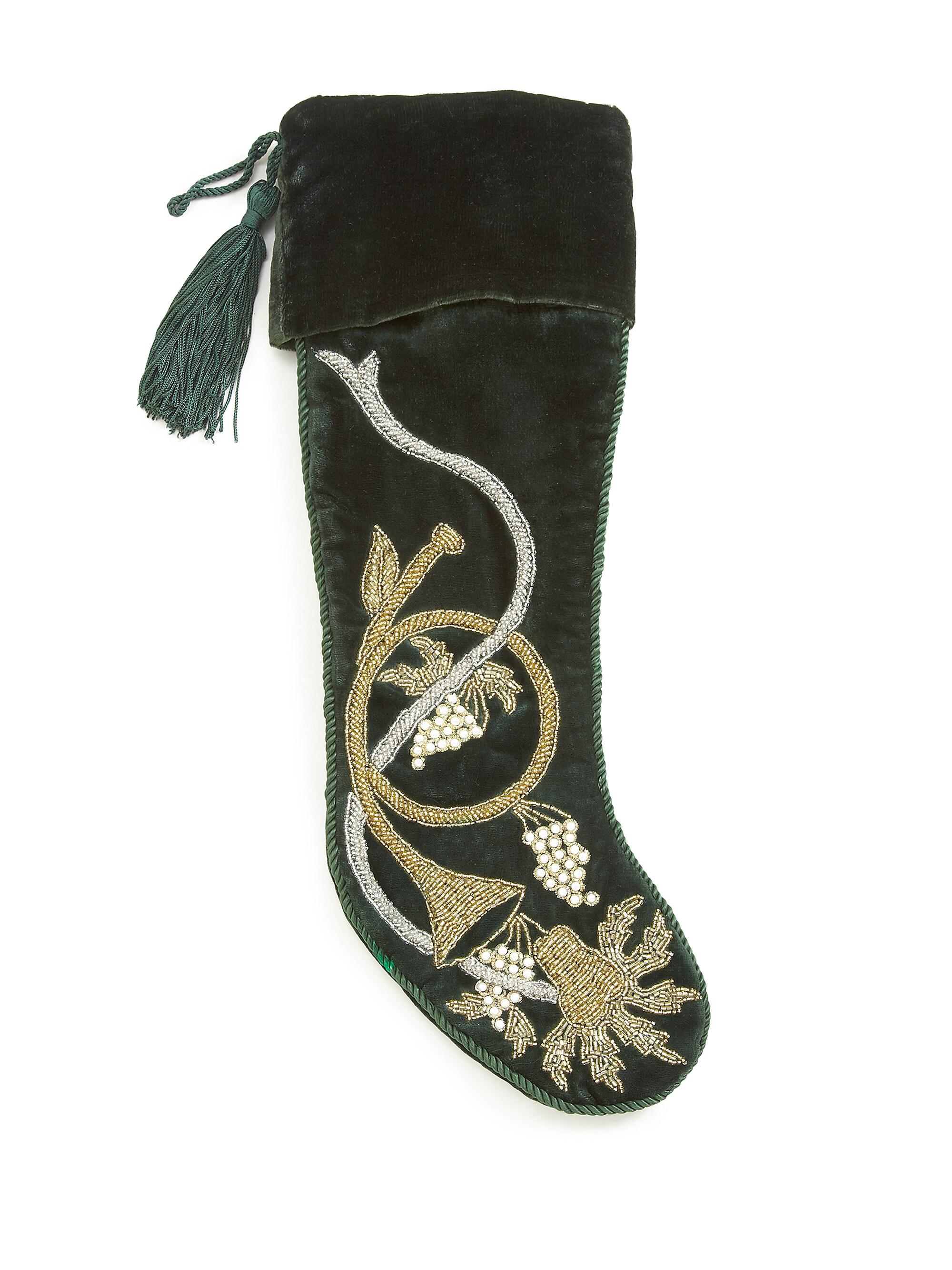 Sudha Pennathur Cornucopia Embroidered Velvet Stocking