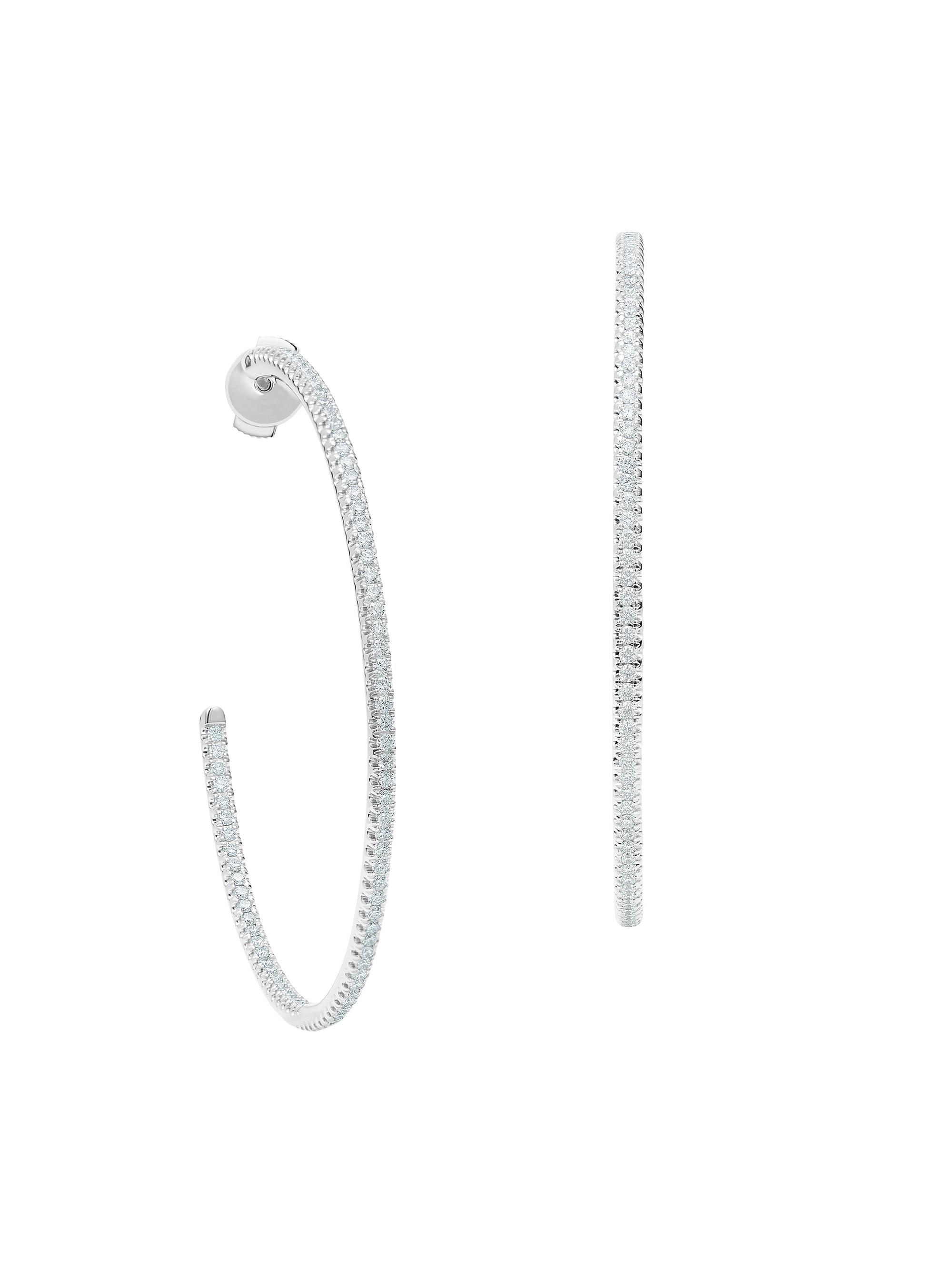 De Beers Jewellers Women's Classic Diamond & 18K White Gold Inside-Outside Hoop Earrings/2" - White