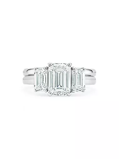 De Beers Aura Double Halo ring in platinum, set with a