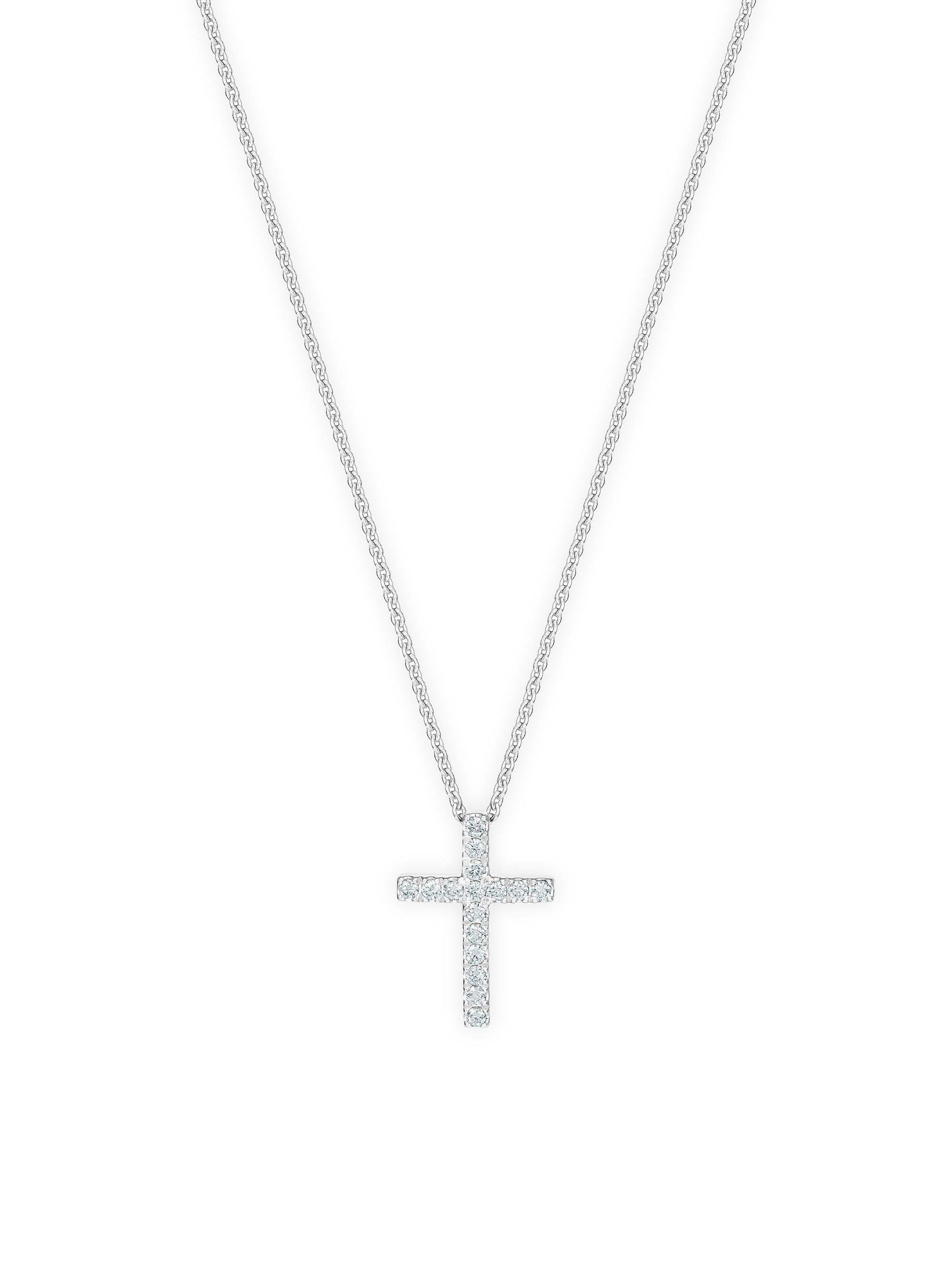 De Beers Jewellers Women's Classic Diamond & 18K White Gold Cross Pendant Necklace - White