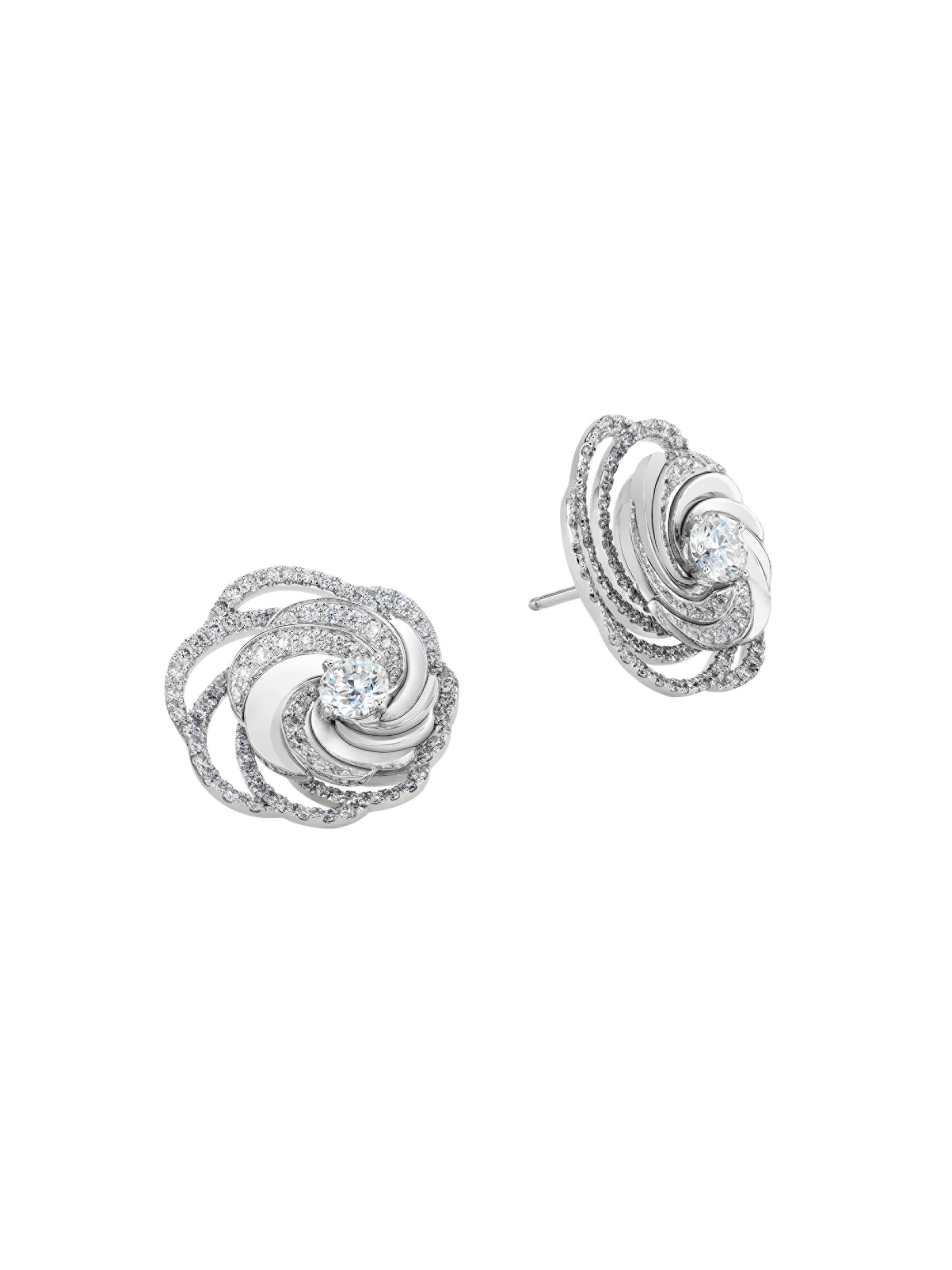 De Beers Jewellers Women's Aria 18K White Gold & Diamond Floral Stud Earrings - White Gold