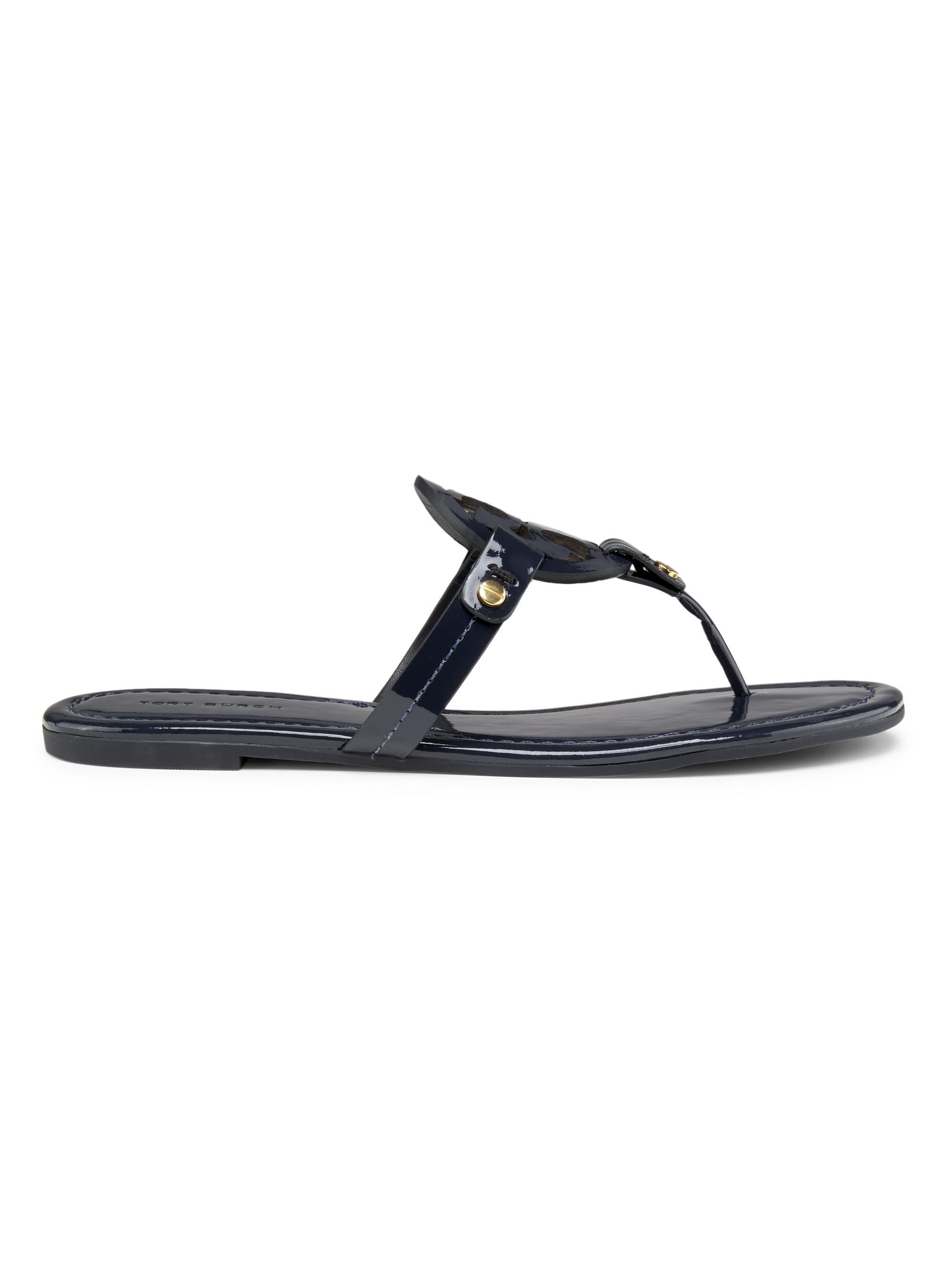 Tory Burch Women's Miller Patent Leather Thong Sandals - Navy