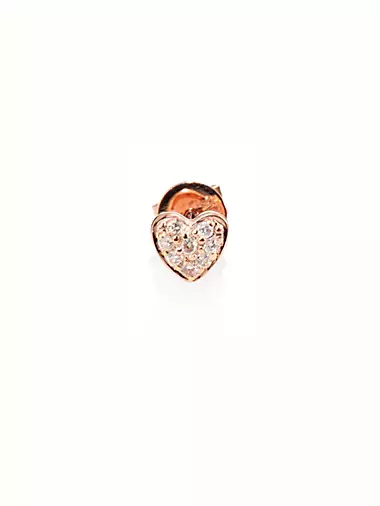 Diamond & 14K Rose Gold Heart Single Stud Earring