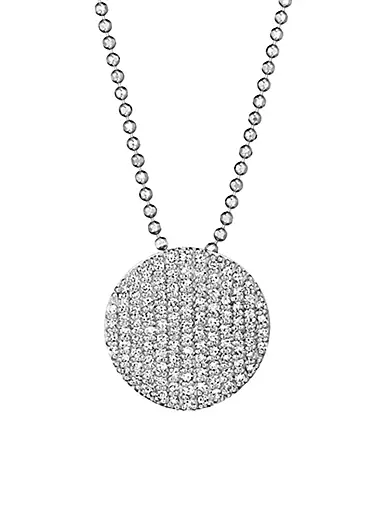 Pavé Diamond & 14K White Gold Infinity Disc Pendant Necklace