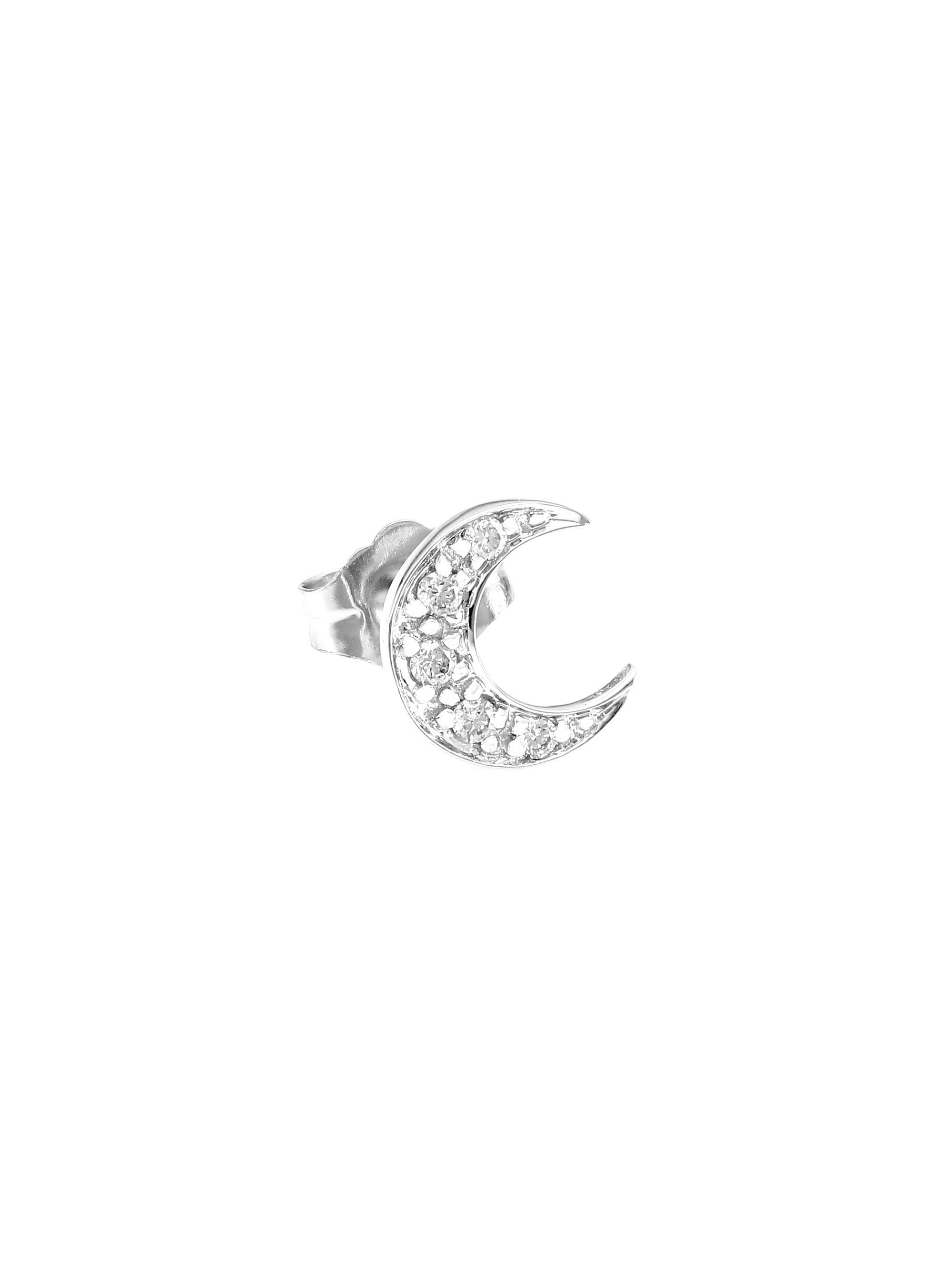Sydney Evan Women's Diamond & 14K White Gold Crescent Moon Single Stud Earring - Silver