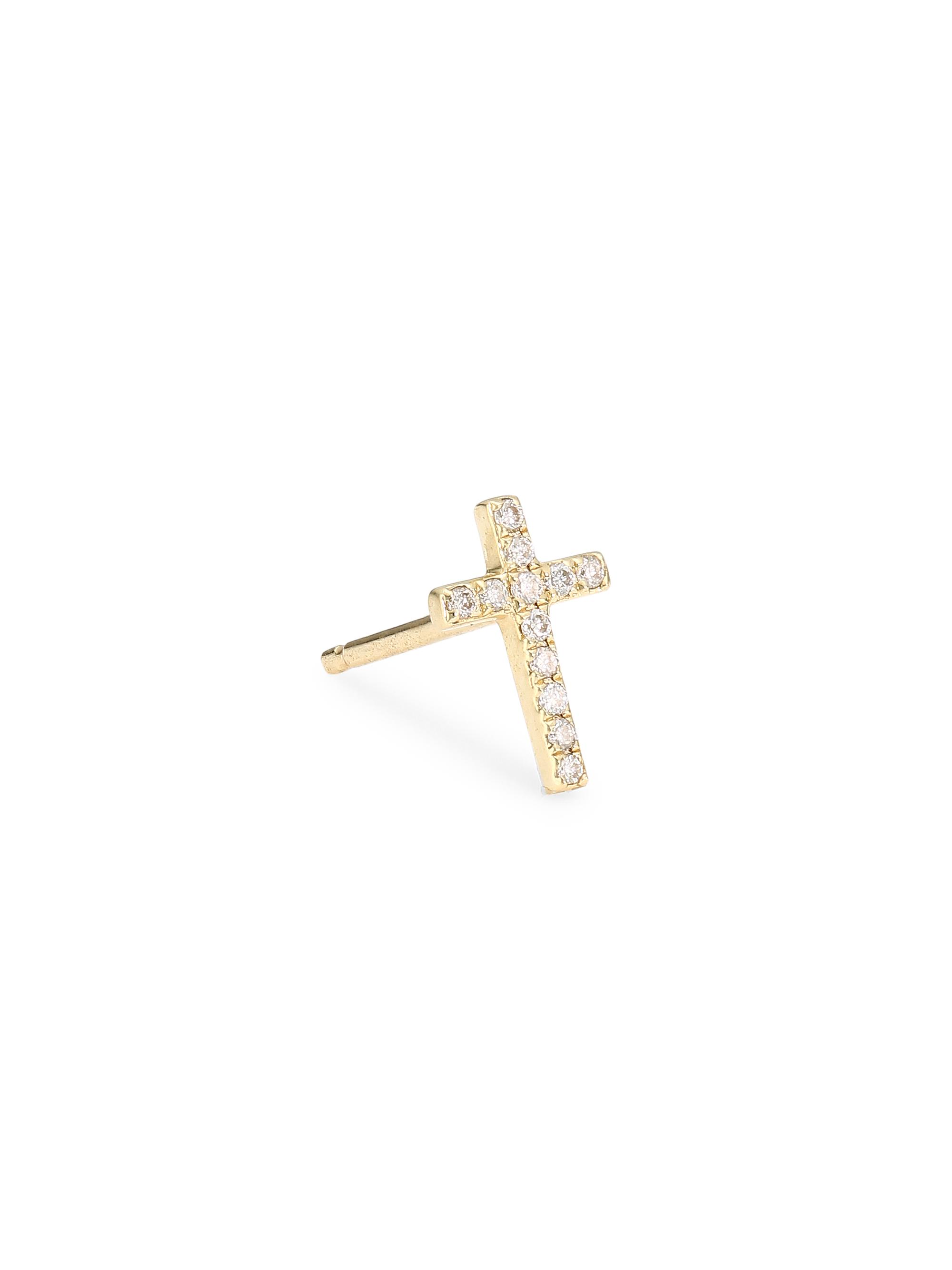 Sydney Evan Women's Diamond & 14K Yellow Gold Cross Single Stud Earring - Gold