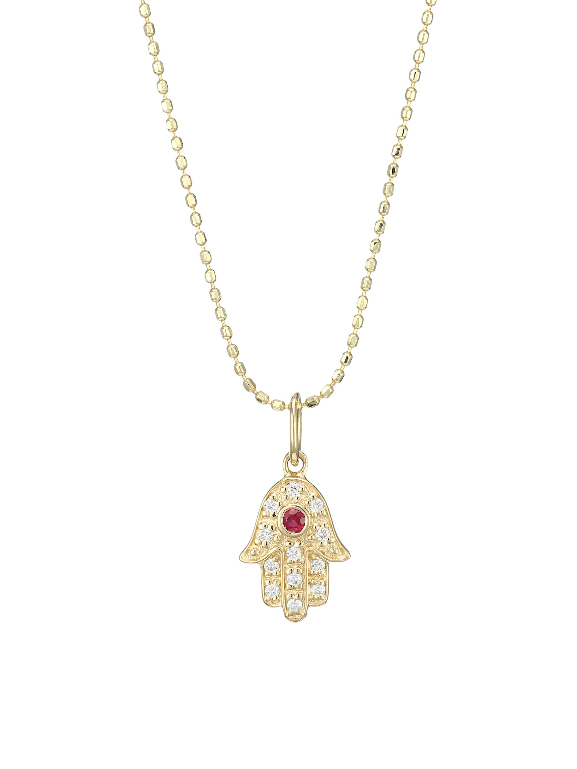 Sydney Evan Women's Diamond, Ruby & 14K Yellow Gold Hamsa Pendant - Gold