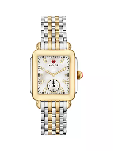 Deco Two-Tone Diamond Marker Rectangular Bracelet Watch