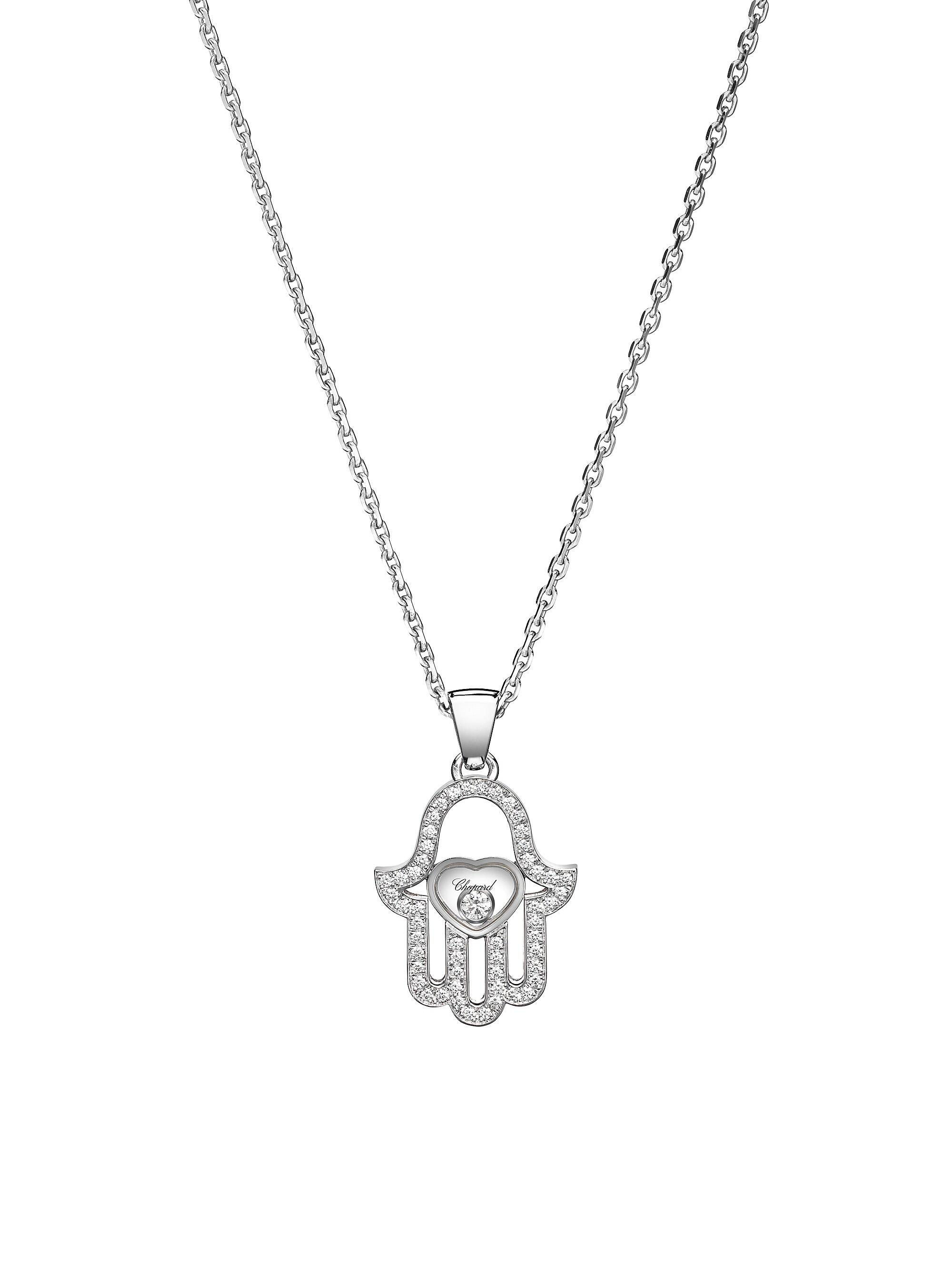 Chopard Women's Happy Diamonds Pave Hamsa Hand Diamond & 18K White Gold Pendant Necklace - White Gold