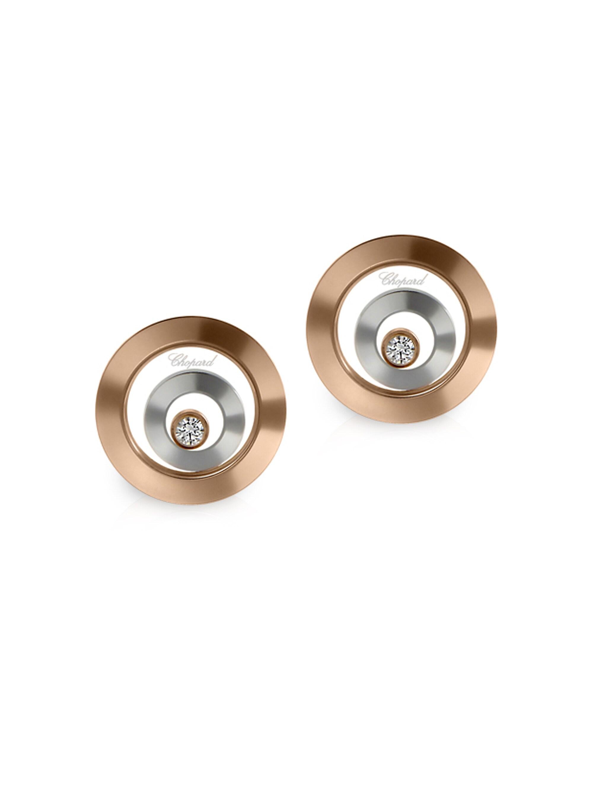 Chopard Women's Happy Spirit Diamond, 18K Rose & White Gold Double Round Earrings - Rose Gold