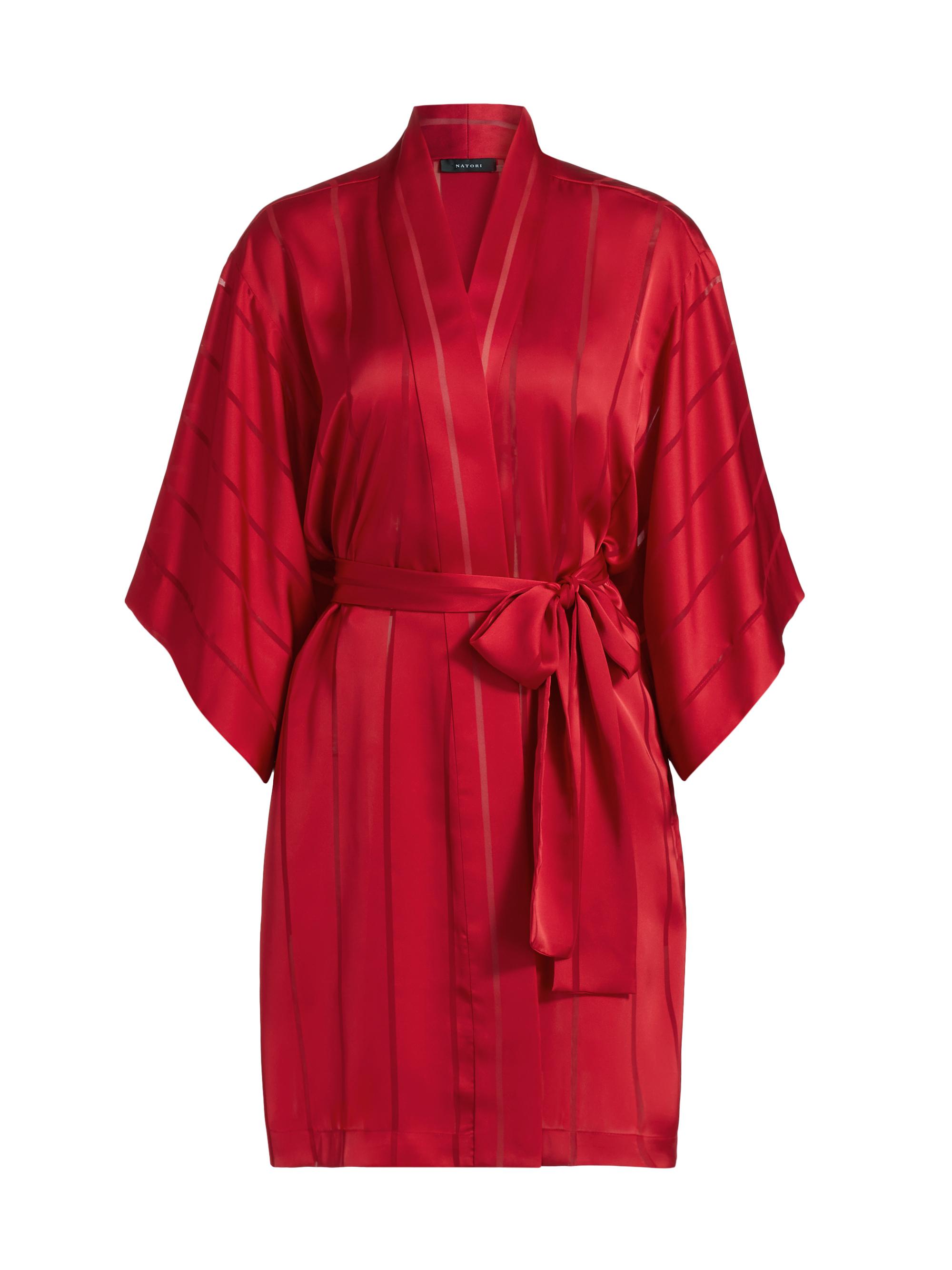 Natori Women's Sheer Striped Jacquard Robe - Brocade Red