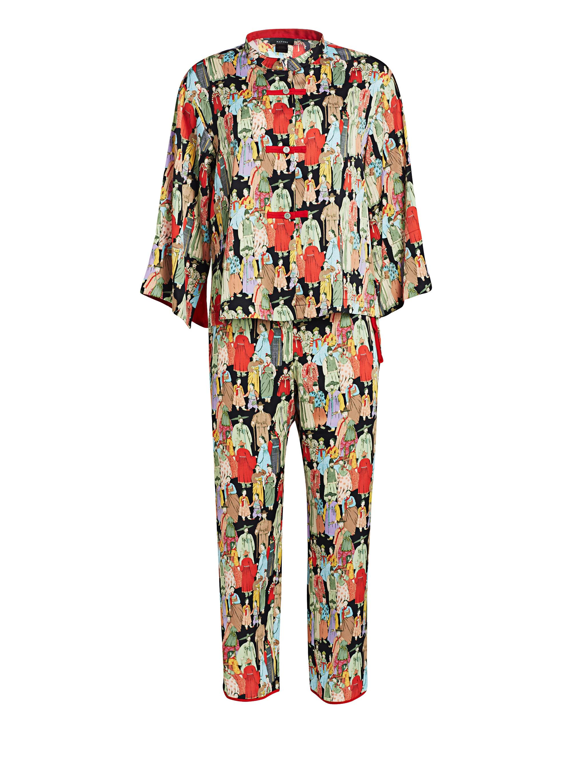 Natori Women's Inju Mandarin Pajama Set - Floral/Geo Print Satin PJs, Long Sleeve, Drawstring Waist, Size 32/29 - View #2