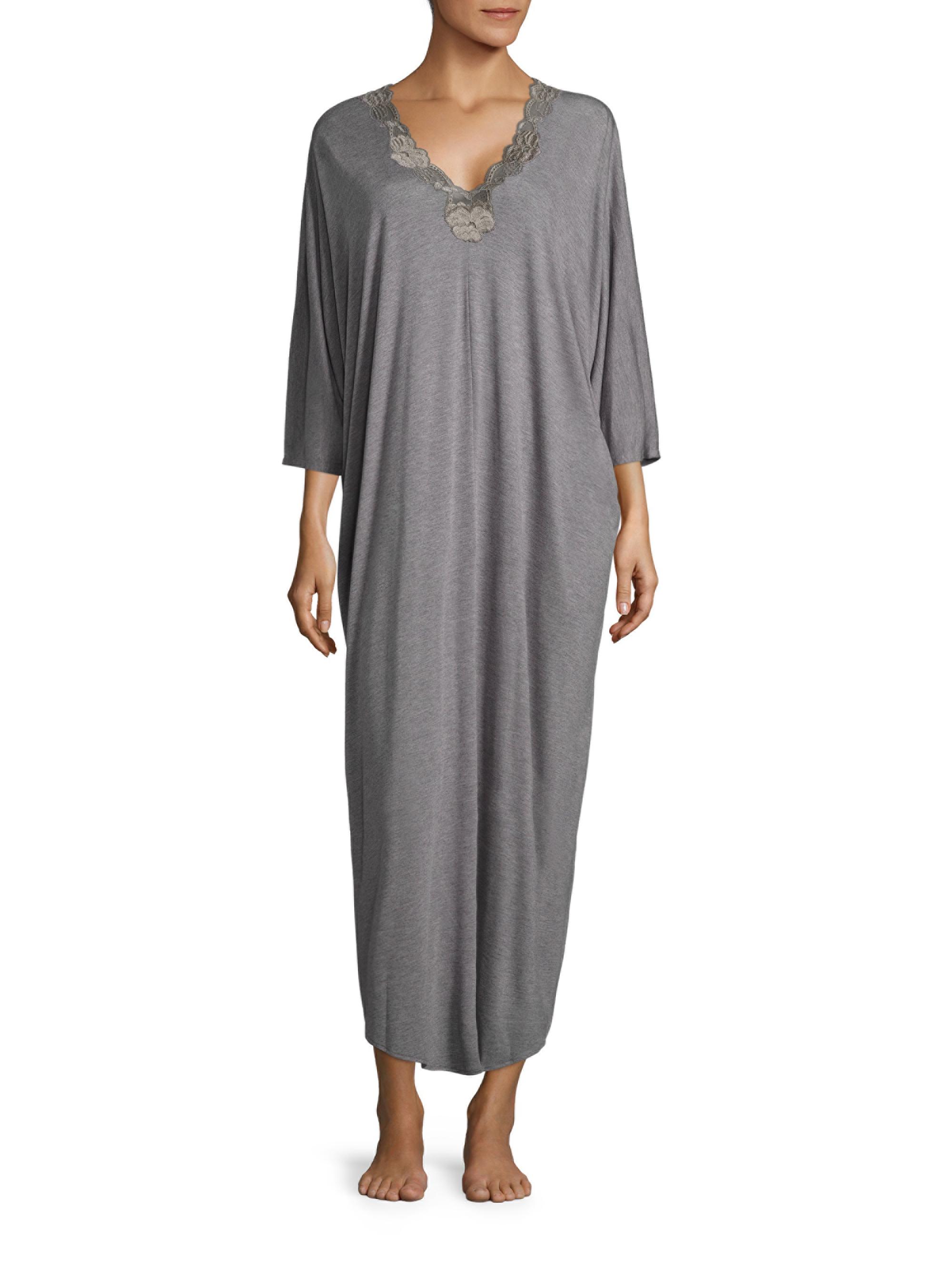 Natori Women's Zen Floral Caftan - Heather Grey