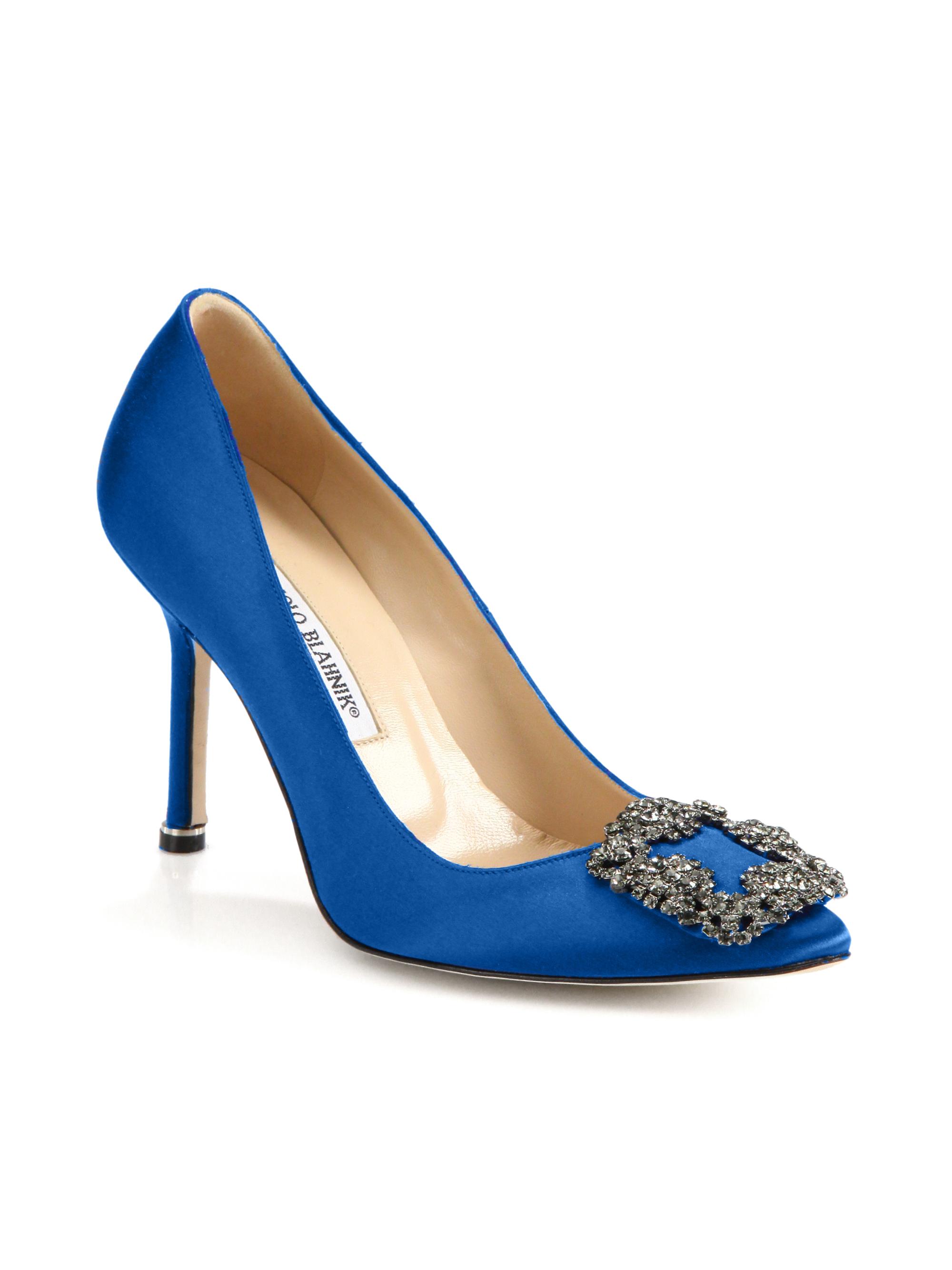 Manolo Blahnik Women's Hangisi 10MM Embellished Satin Pumps - Cobalt Blue