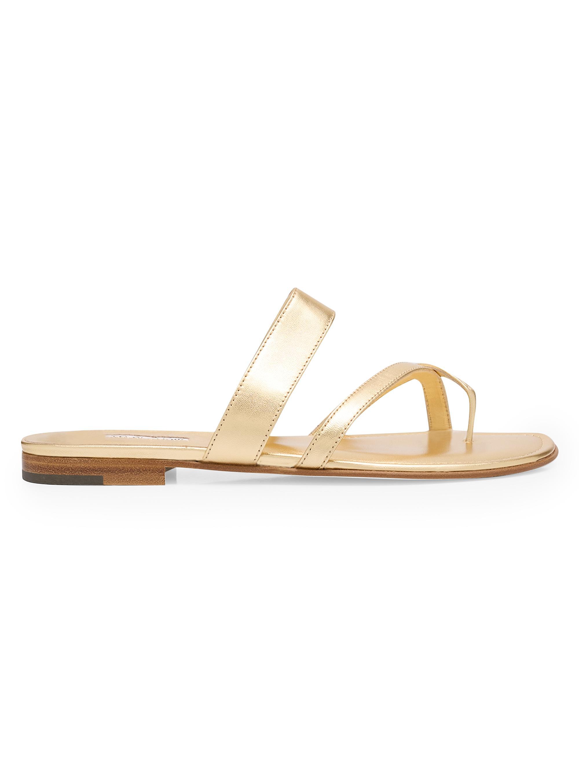 Manolo Blahnik Women's Susa Leather Thong Sandals - Gold