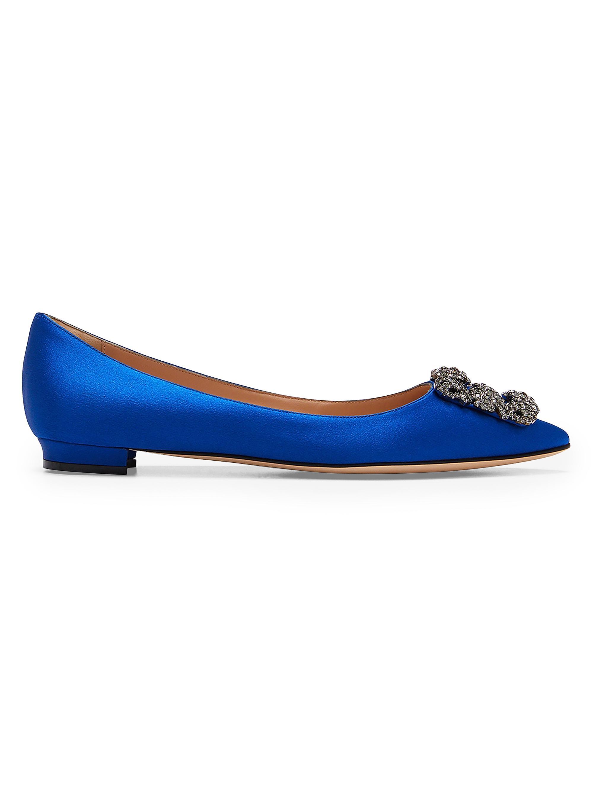 Manolo Blahnik Women's Hangisi 25MM Embellished Satin Flats - Blue