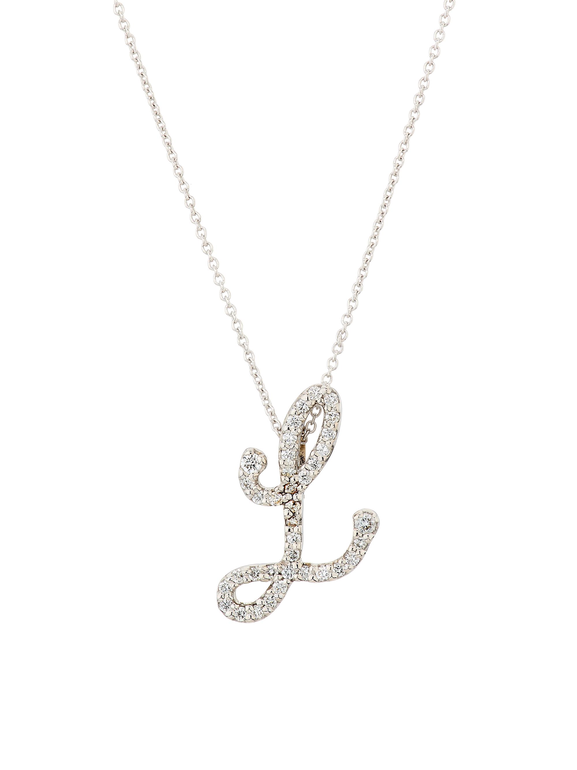 Roberto Coin Women's Tiny Treasures Script Initial 18K White Gold, Ruby & 0.24-0.34 TCW Diamond Pendant Necklace - Initial