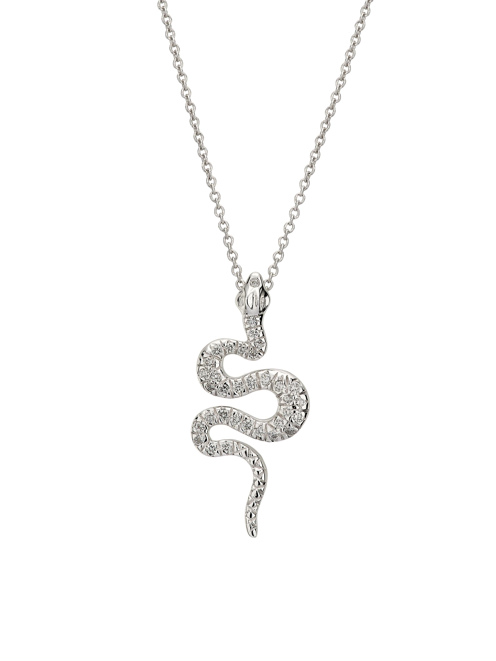 Roberto Coin Women's Tiny Treasures 18K White Gold & 0.17 TCW Diamond Snake Pendant Necklace - White Gold