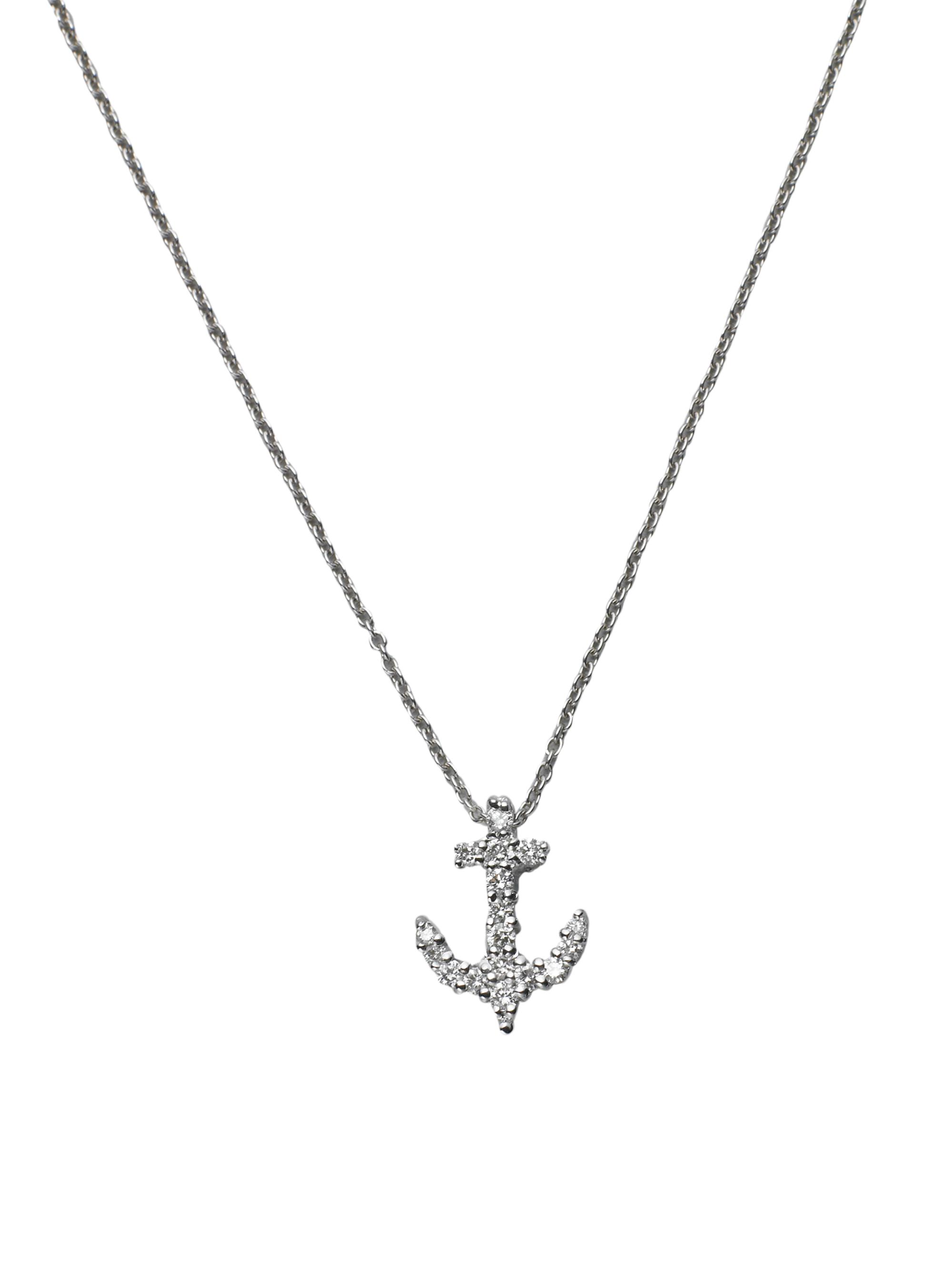 Roberto Coin Women's Tiny Treasures 18K White Gold & Diamond Anchor Pendant Necklace - White Gold