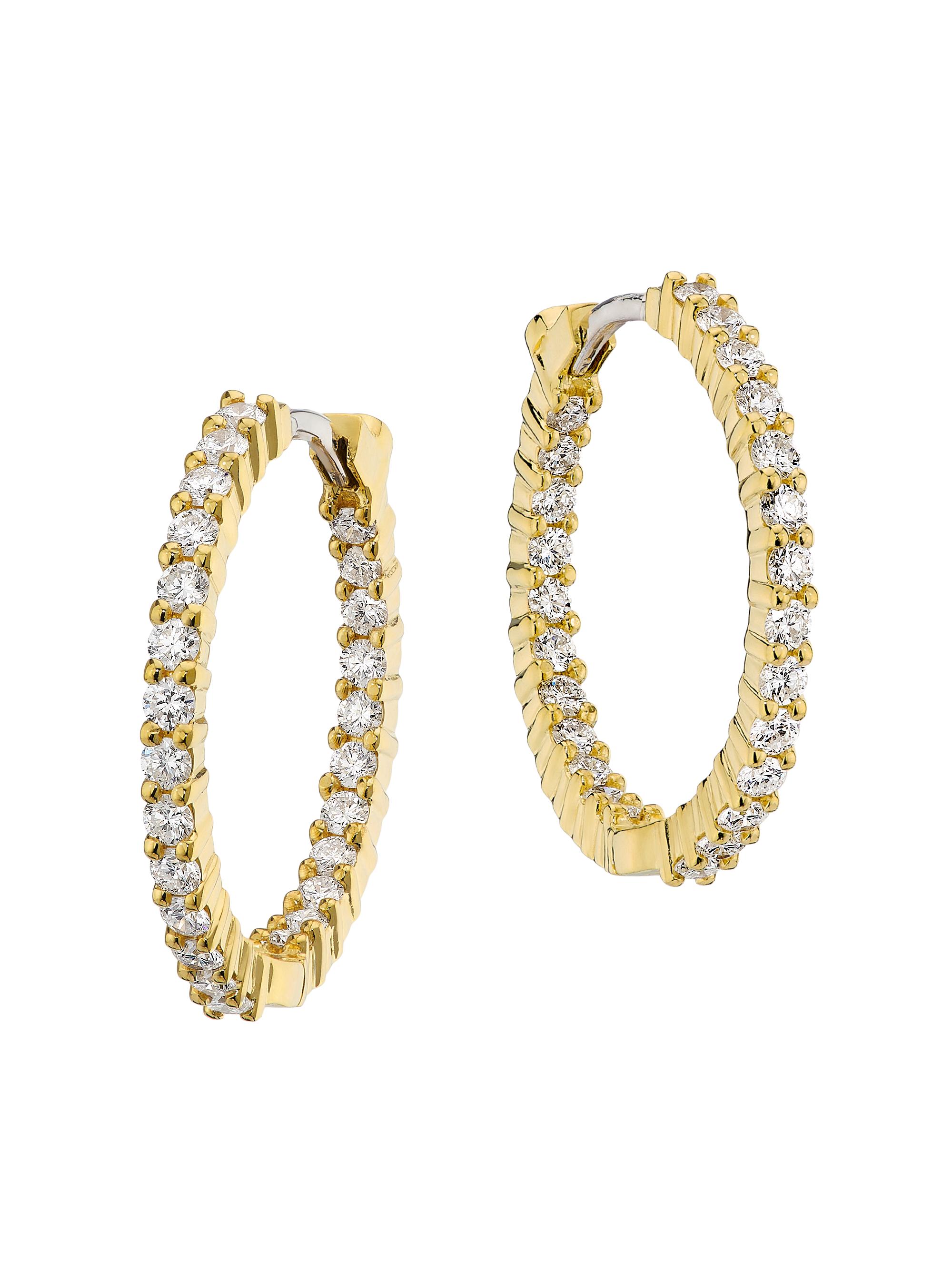 Roberto Coin Women's Diamond & 18K White Gold Inside-Outside Hoop Earrings/0.85" - Yellow Gold