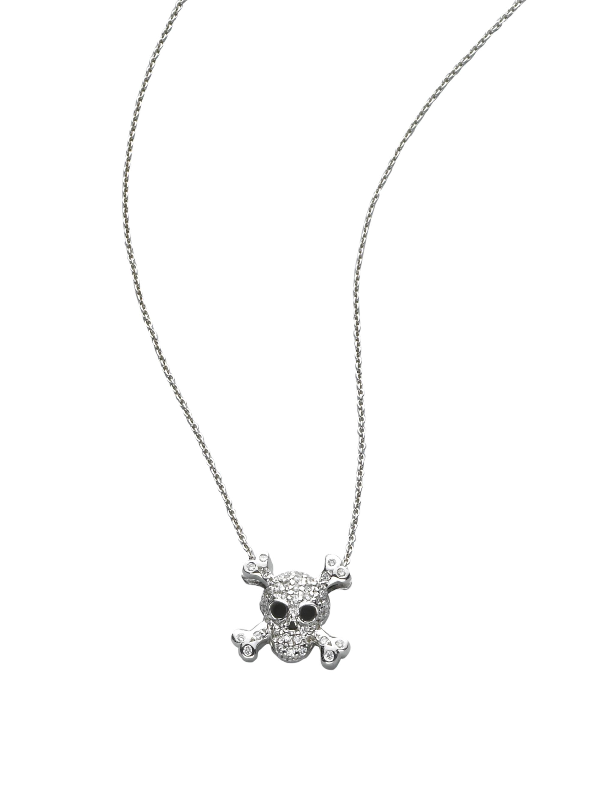 Roberto Coin Women's Tiny Treasures Diamond & 18K White Gold Skull Pendant Necklace - White Gold