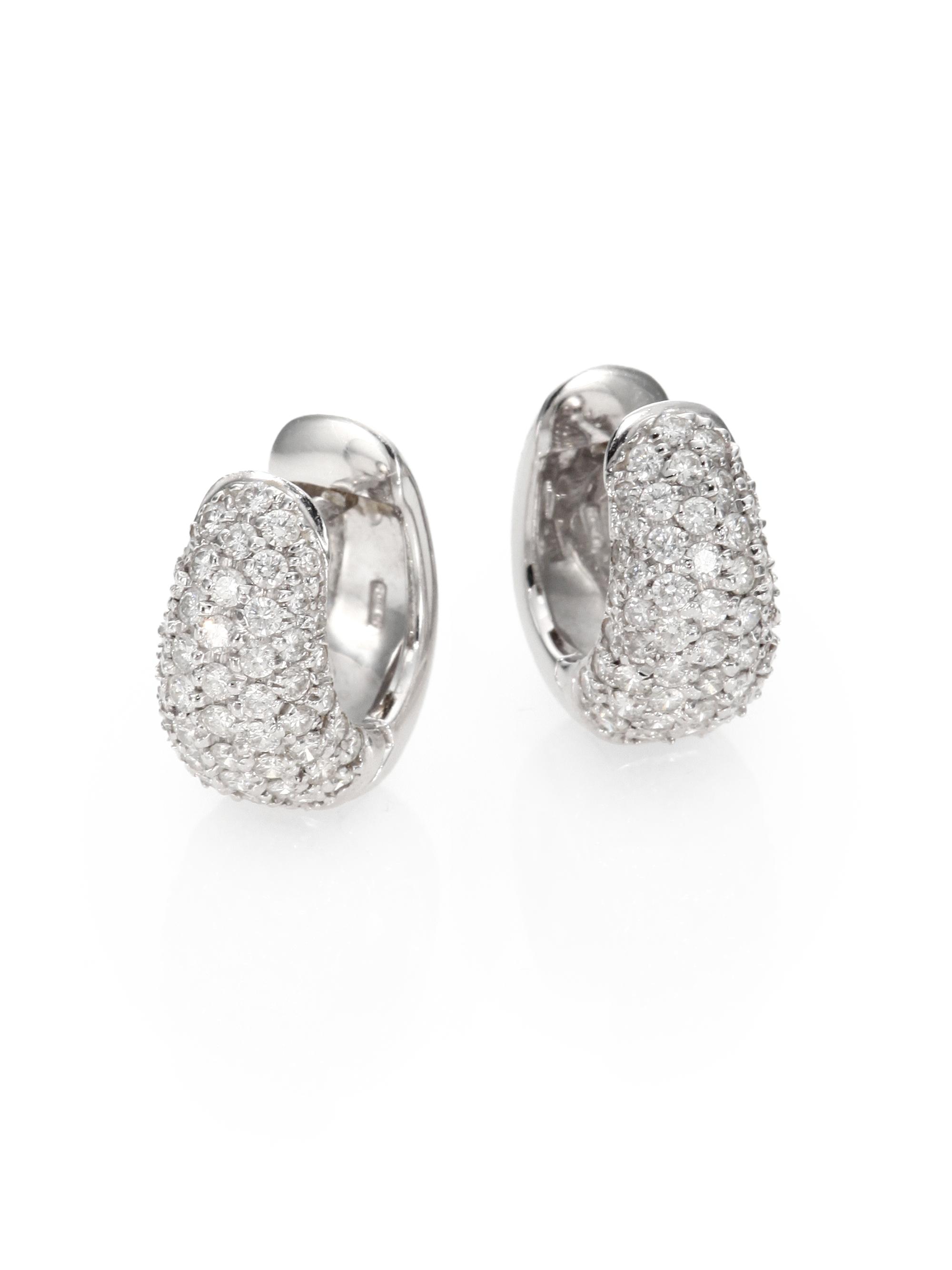 Roberto Coin Women's Diamond & 18K White Gold Huggie Hoop Earrings/0.5" - White Gold Diamond