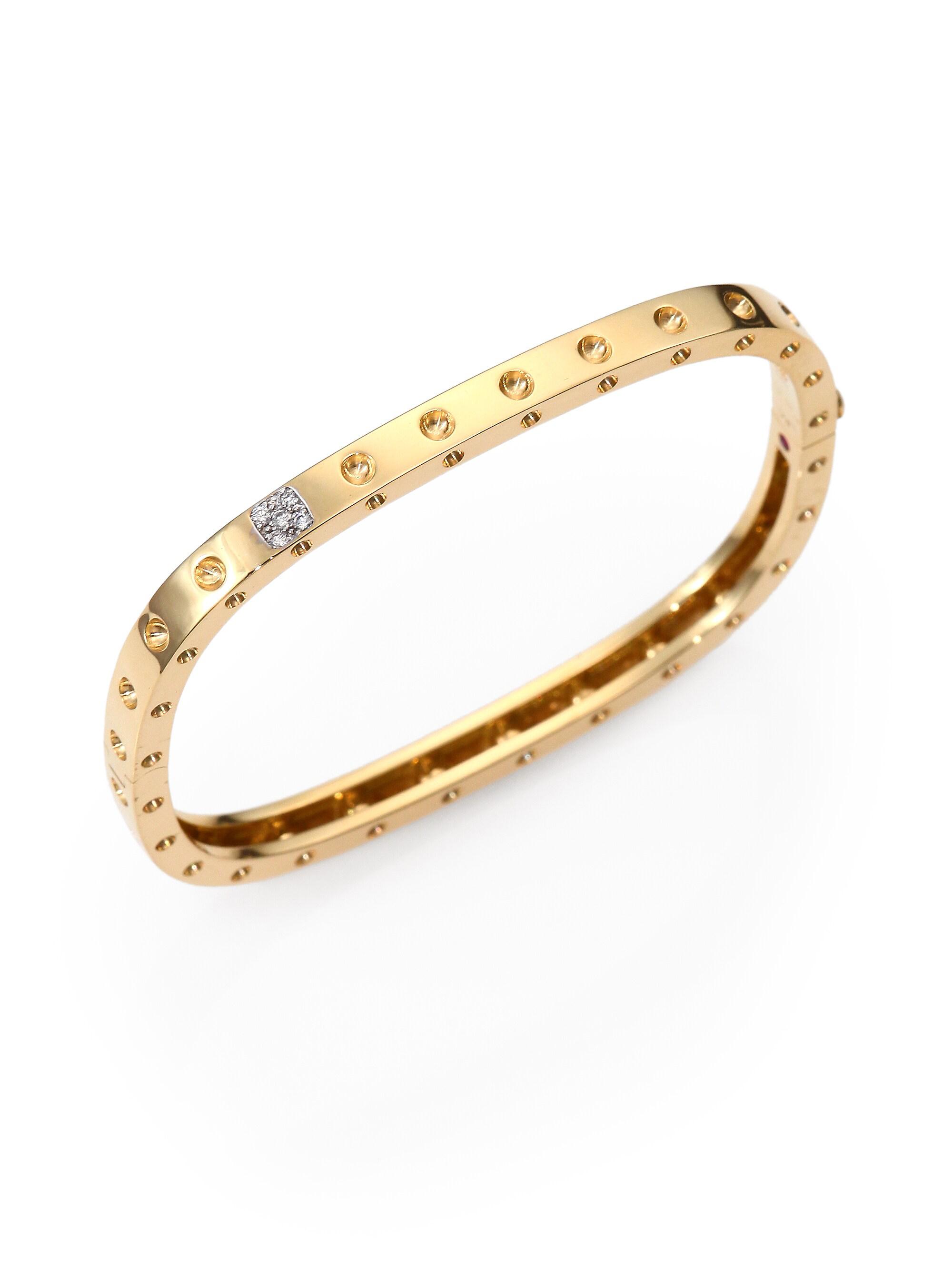 Roberto Coin Women's Pois Moi Diamond & 18K Yellow Gold Single-Row Bangle Bracelet - Gold