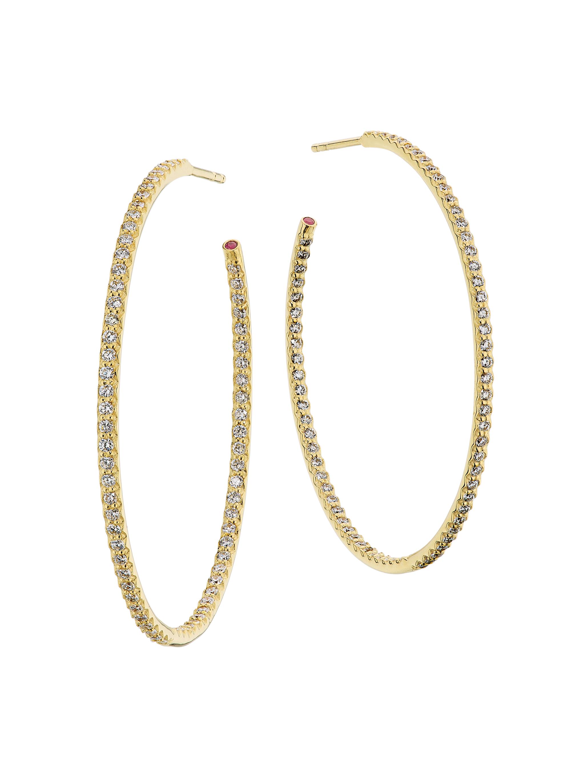 Roberto Coin Women's 1.4 TCW Diamond & 18K White Gold Inside-Outside Hoop Earrings/1.75" - Yellow Gold