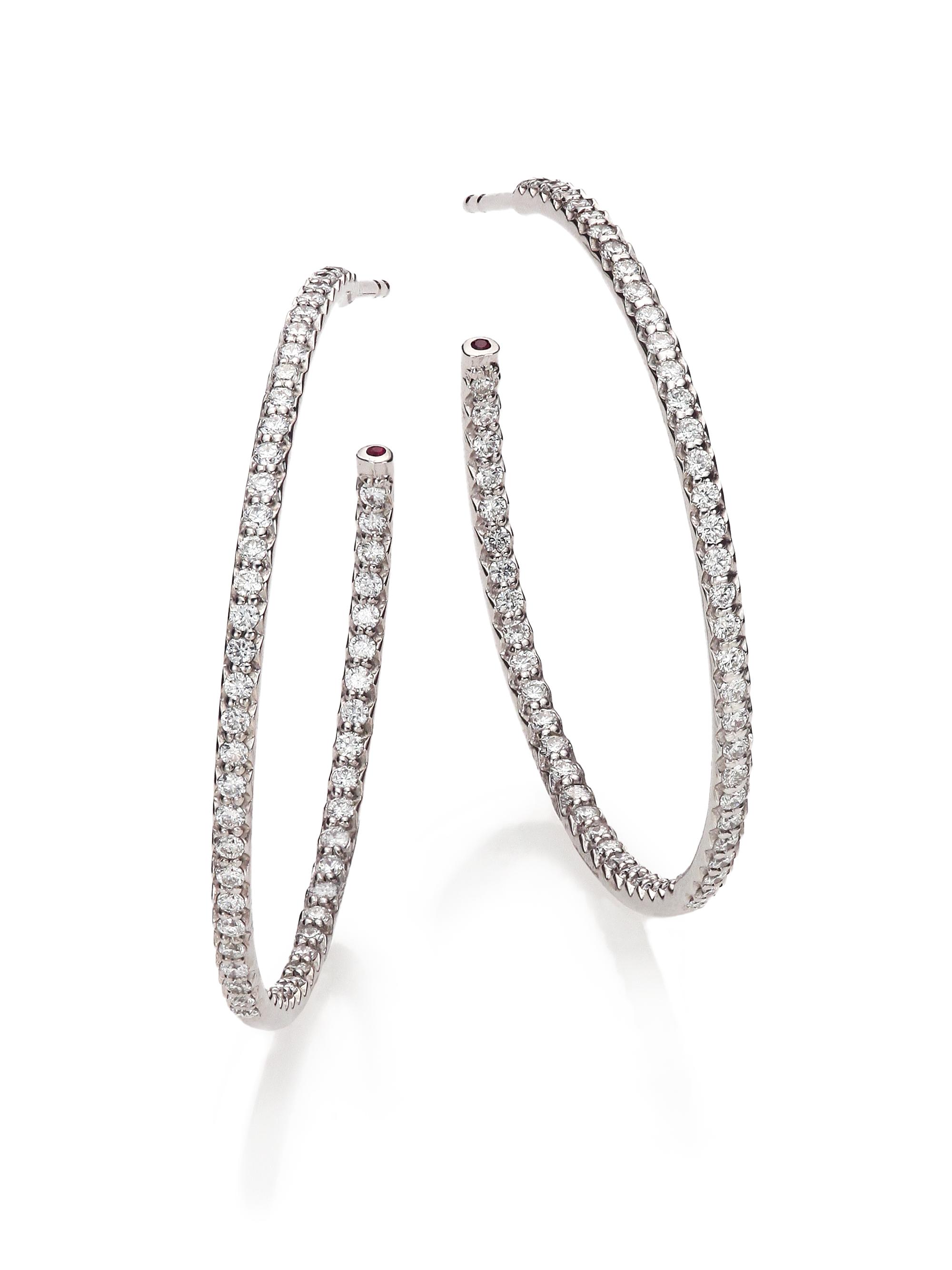 Roberto Coin Women's Diamond & 18K White Gold Inside-Outside Hoop Earrings/1.4" - White Gold