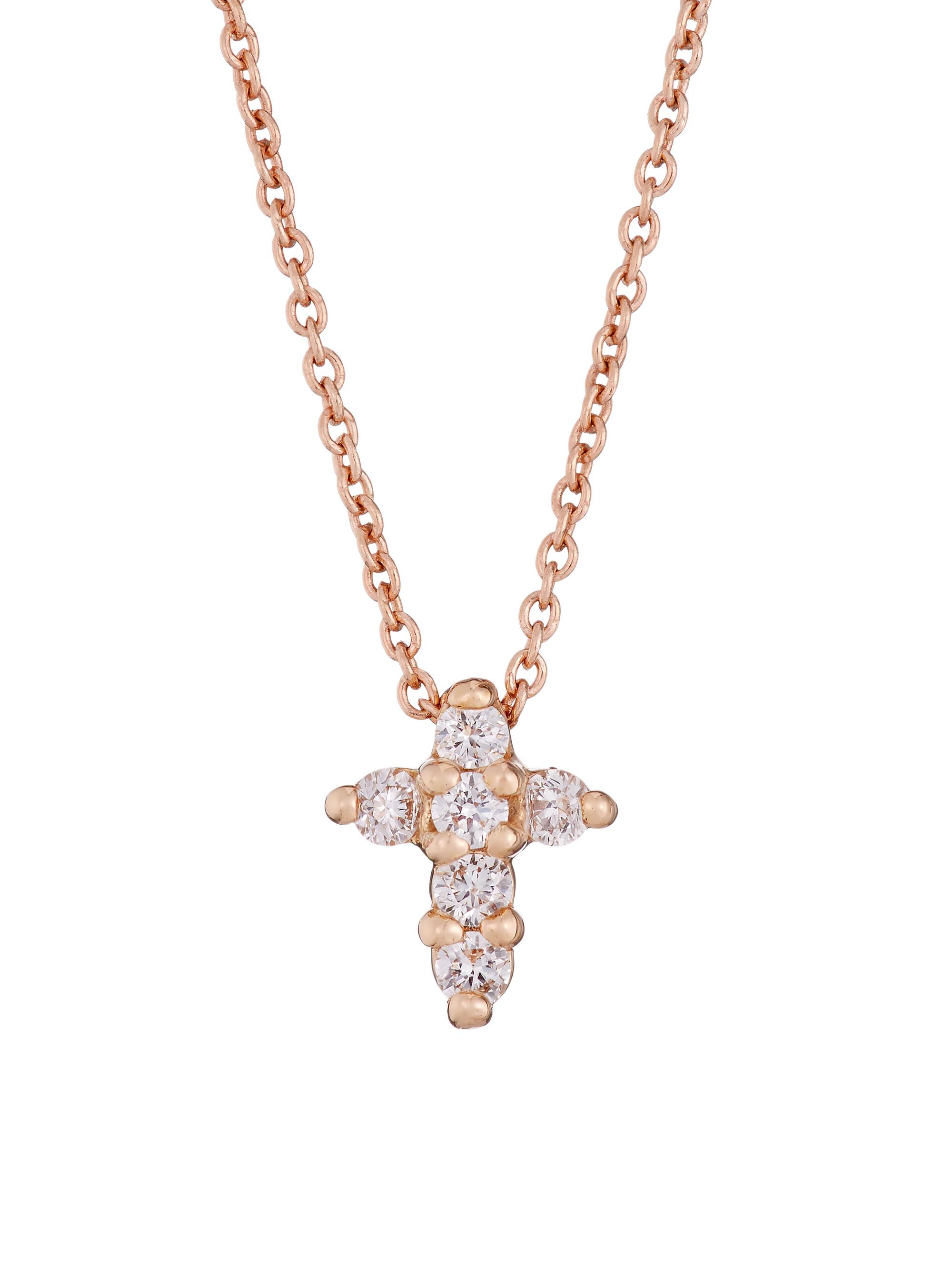 Roberto Coin Women's Tiny Treasures Diamond & 18K Rose Gold Baby Cross Pendant Necklace - Rose Gold