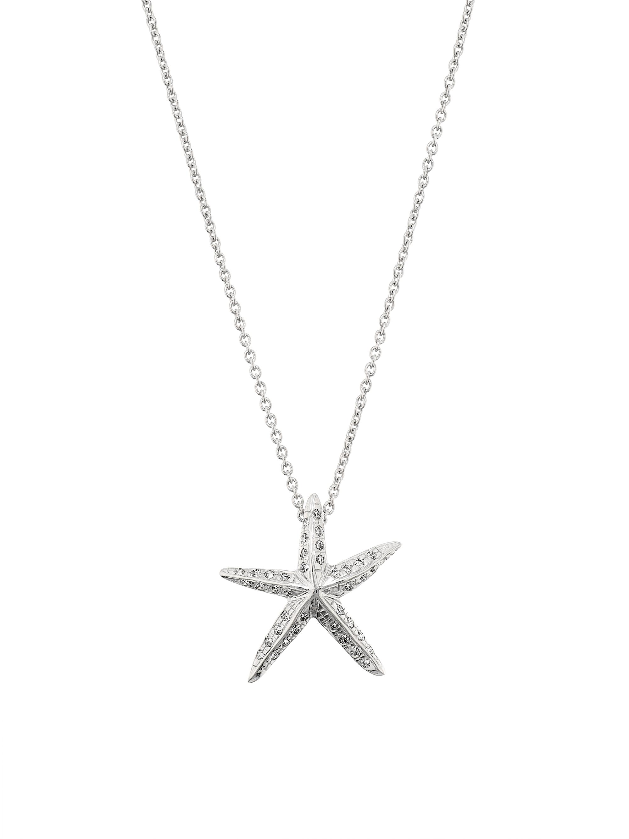 Roberto Coin Women's Tiny Treasures 18K White Gold & 0.16 TCW Diamond Starfish Pendant Necklace - White Gold