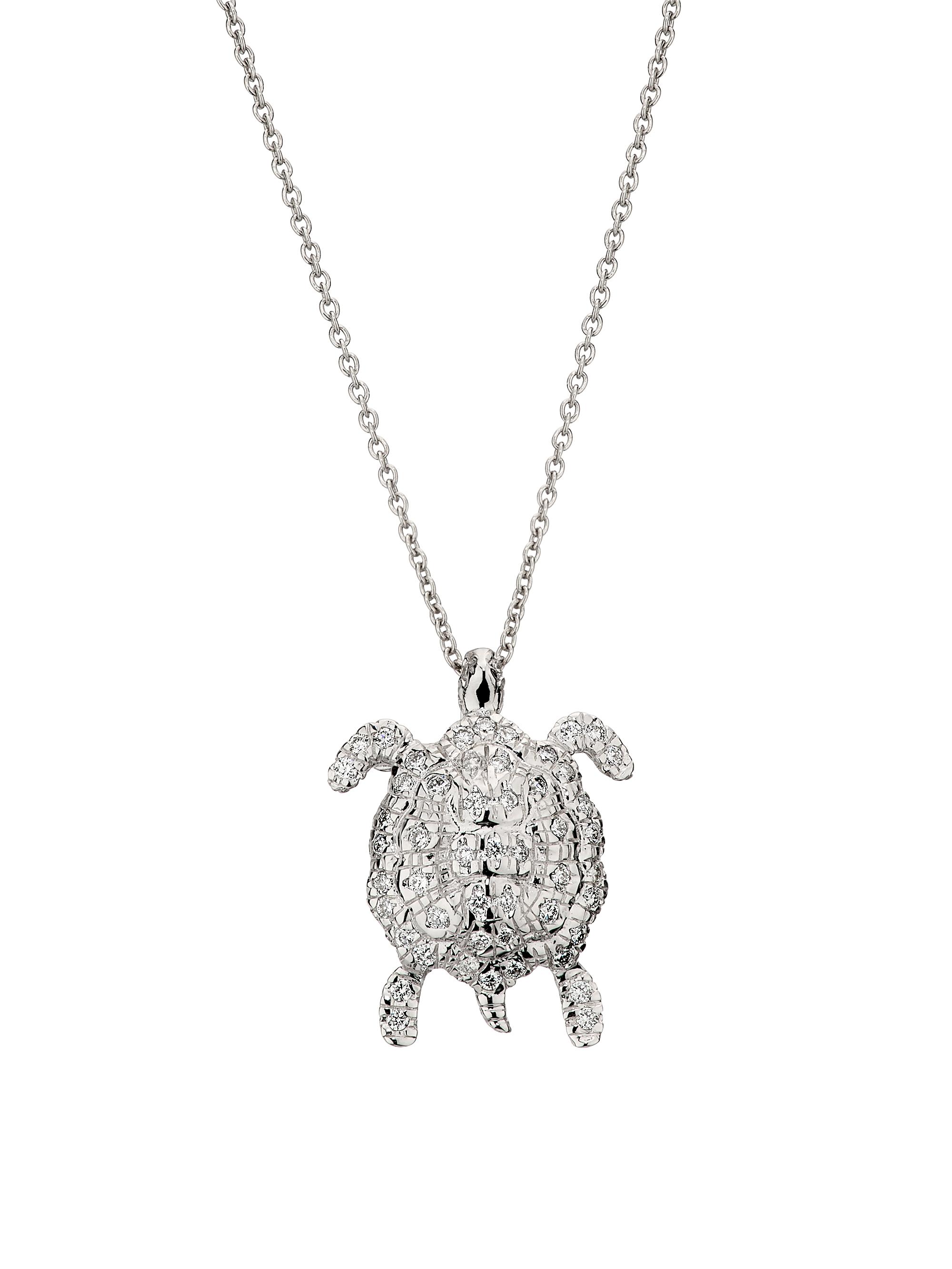 Roberto Coin Women's Tiny Treasures 18K White Gold & 1.40 TCW Diamond Turtle Pendant Necklace - White Gold
