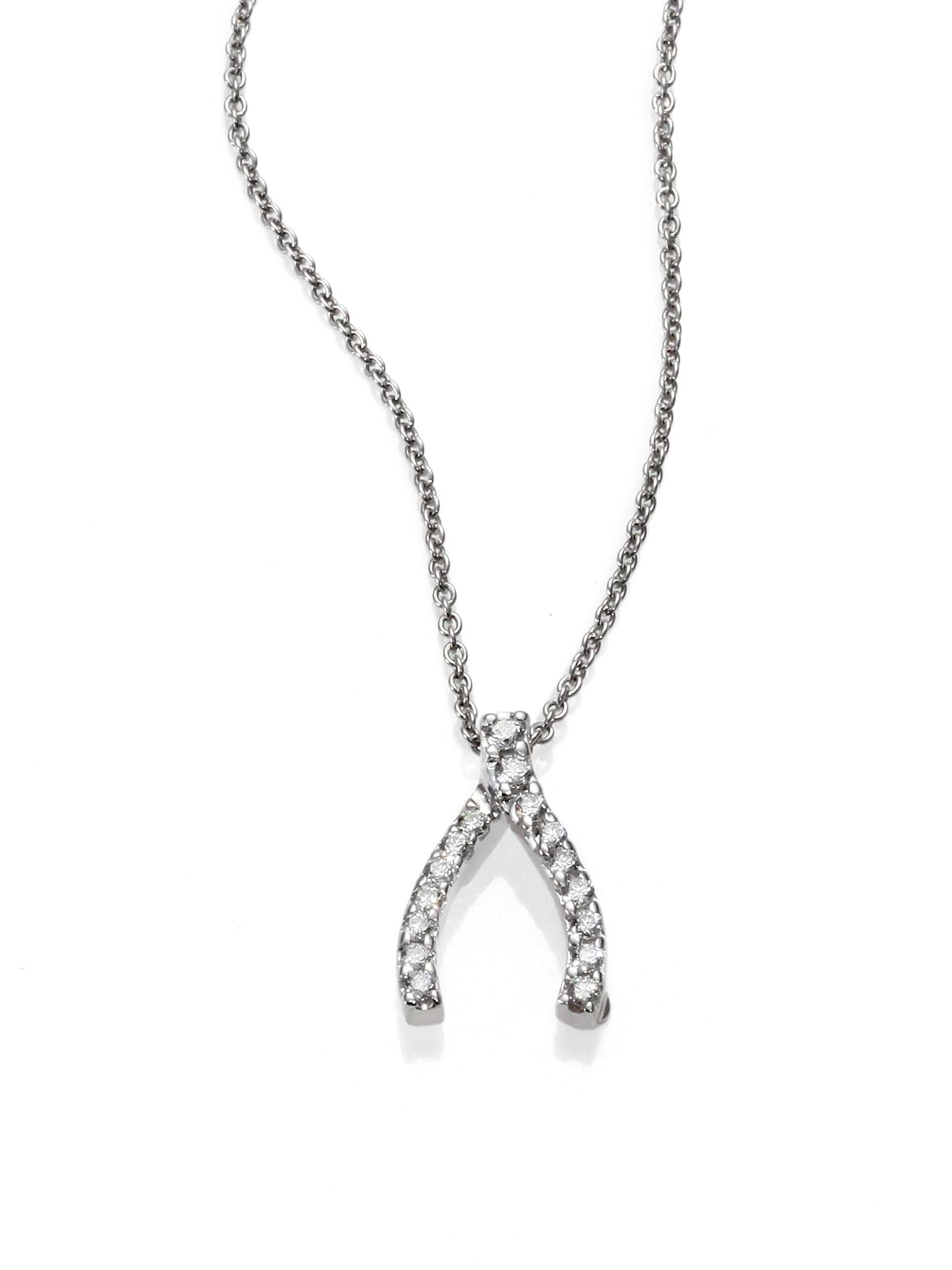 Roberto Coin Women's Tiny Treasures Diamond & 18K White Gold Wishbone Necklace - White Gold