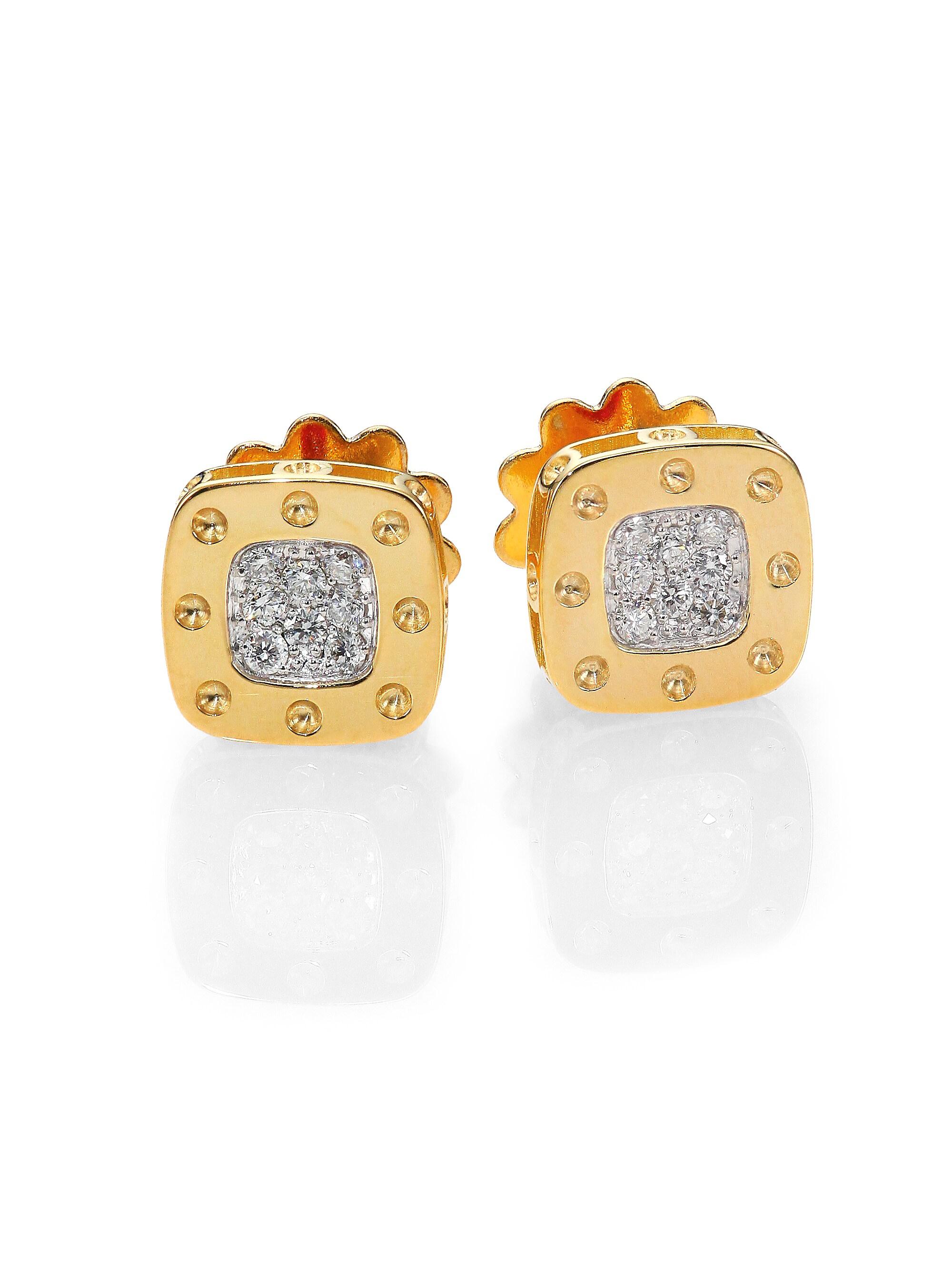 Roberto Coin Women's Pois Moi Diamond & 18K Yellow Gold Square Earrings - Gold