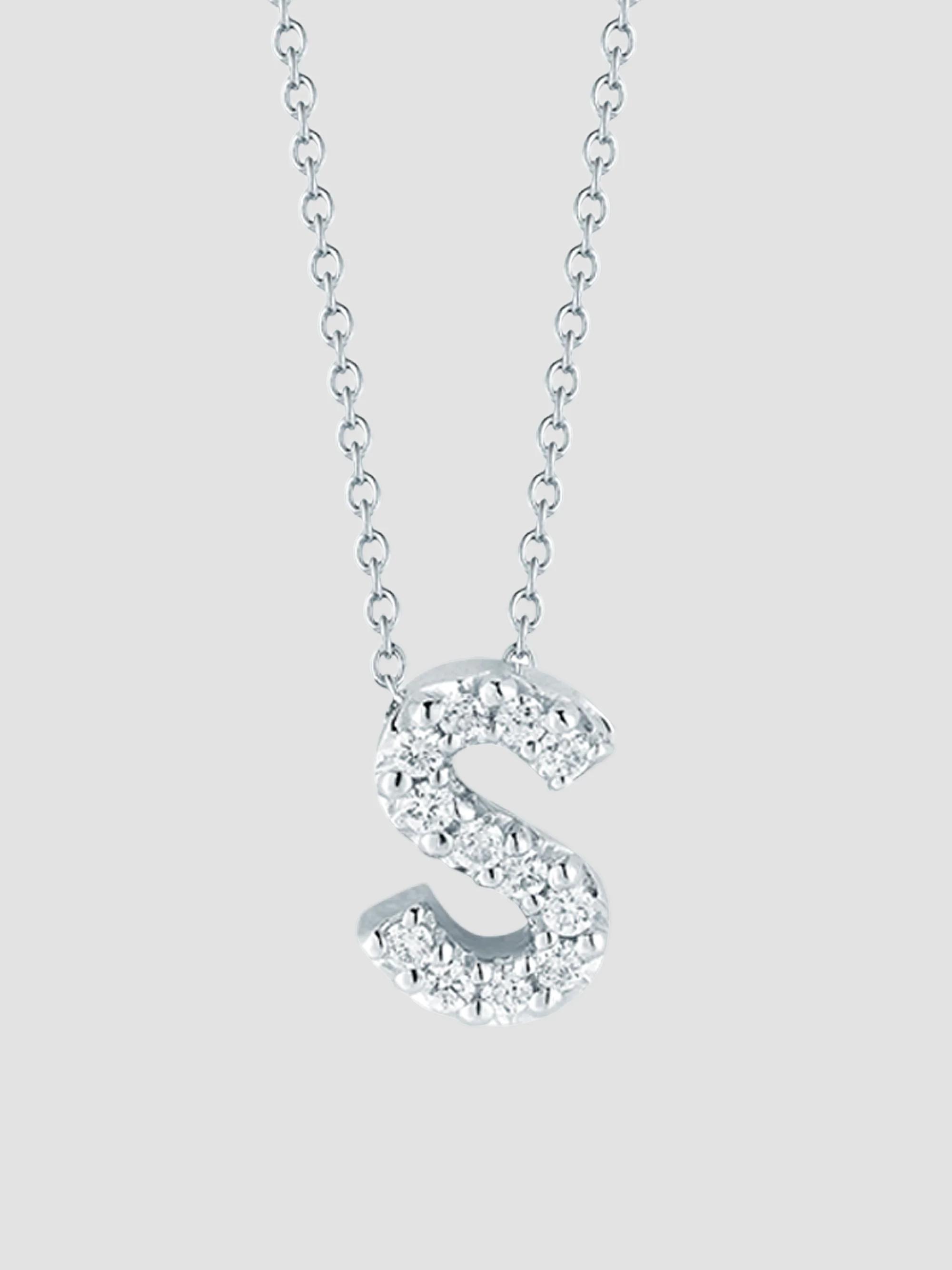 Roberto Coin Women's Tiny Treasures 0.08 TCW Diamond & 18K White Gold Initial Necklace - Initial S
