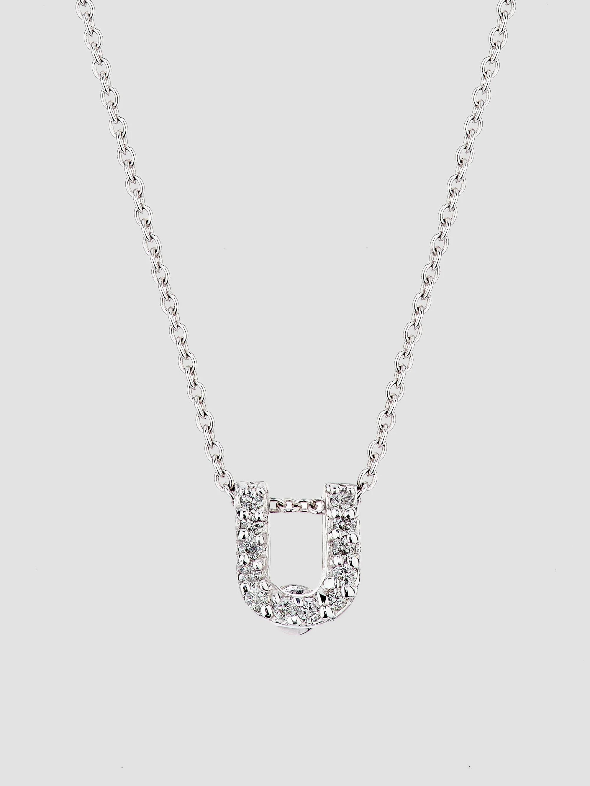Roberto Coin Women's Tiny Treasures 0.08 TCW Diamond & 18K White Gold Initial Necklace - Initial U