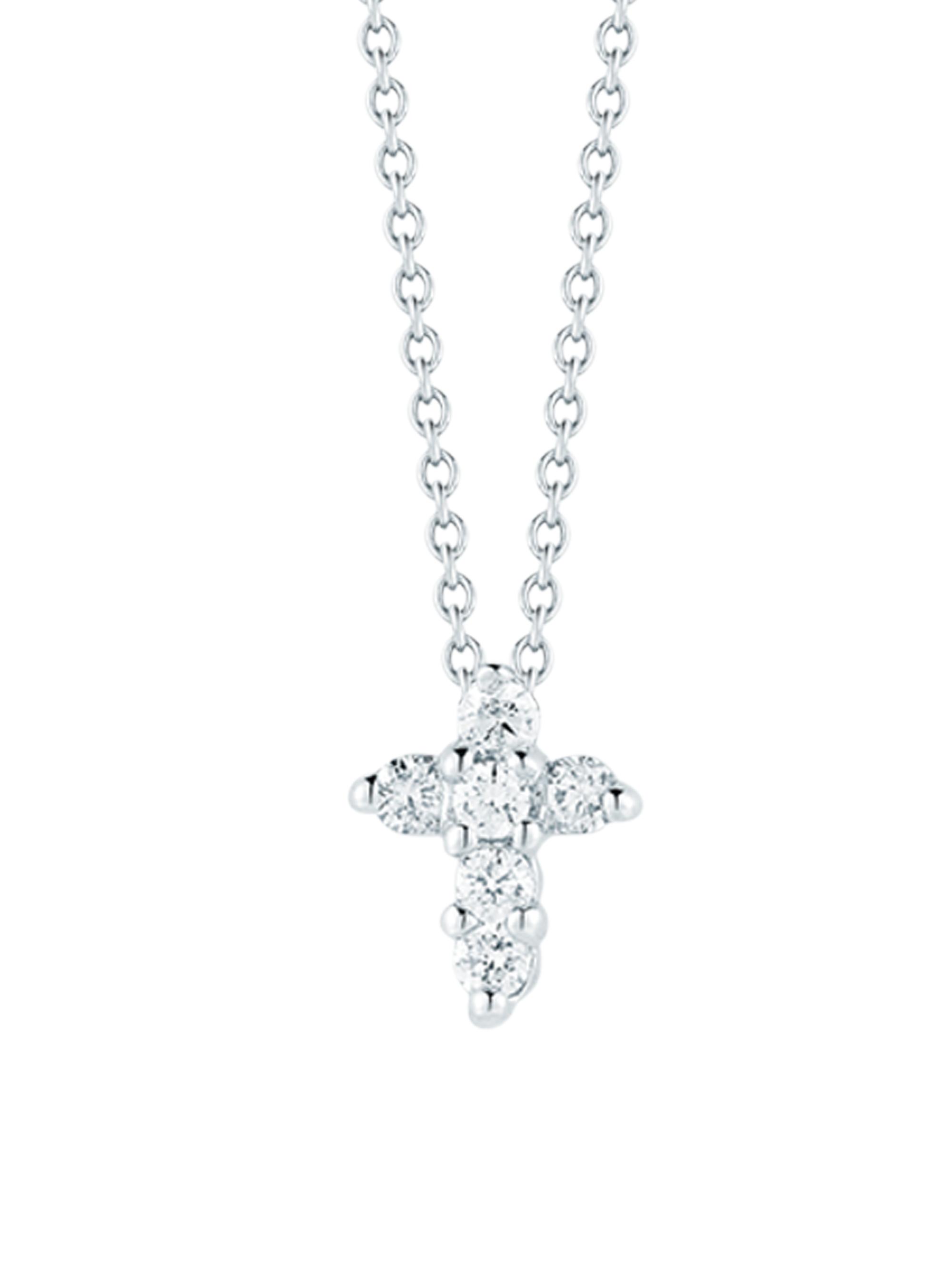 Roberto Coin Women's Tiny Treasures 0.11 TCW Diamond & 18K White Gold Baby Cross Pendant Necklace - White Gold