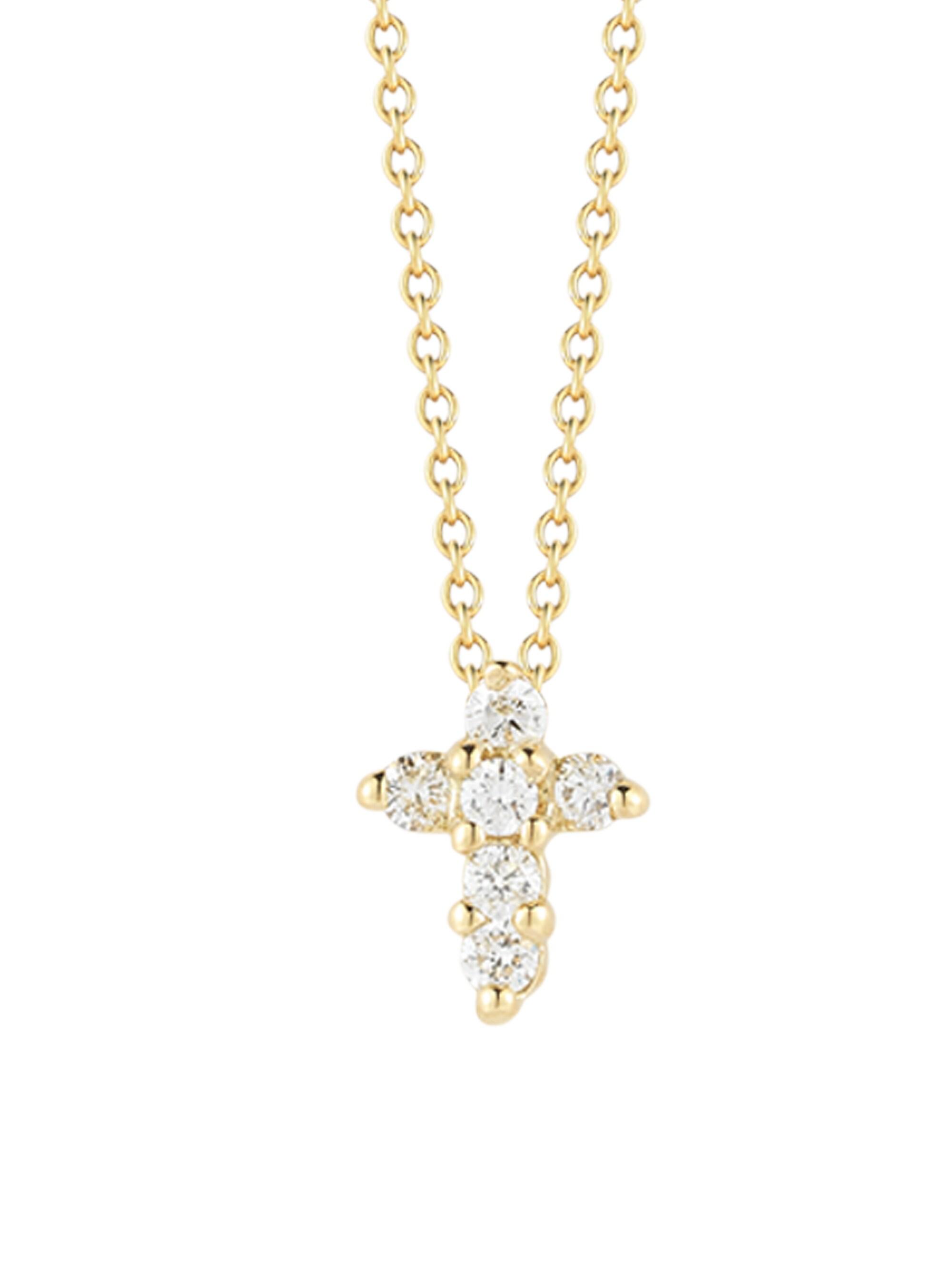 Roberto Coin Women's Tiny Treasures 0.11 TCW Diamond & 18K Yellow Gold Baby Cross Pendant Necklace - Gold