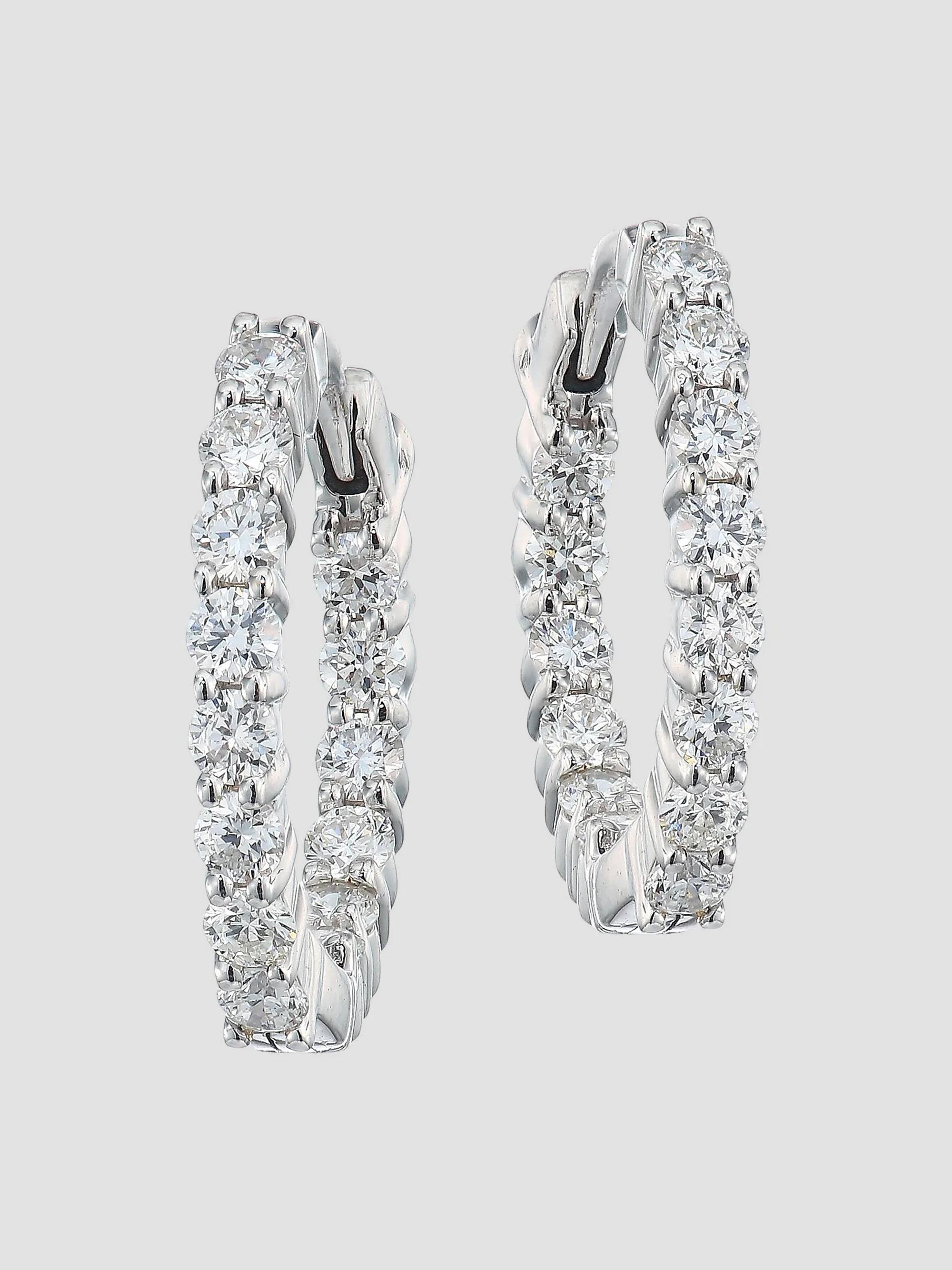 Roberto Coin Women's 0.76 TCW Diamond & 18K White Gold Hoop Earrings/0.5" - White Gold